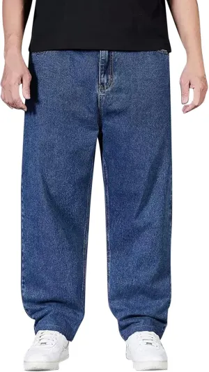 Men's Jeans Loose Casual Sports Solid Straight Leg Jeans Elasticated Waist Athletic Fit Denim Pants with Pockets 2024