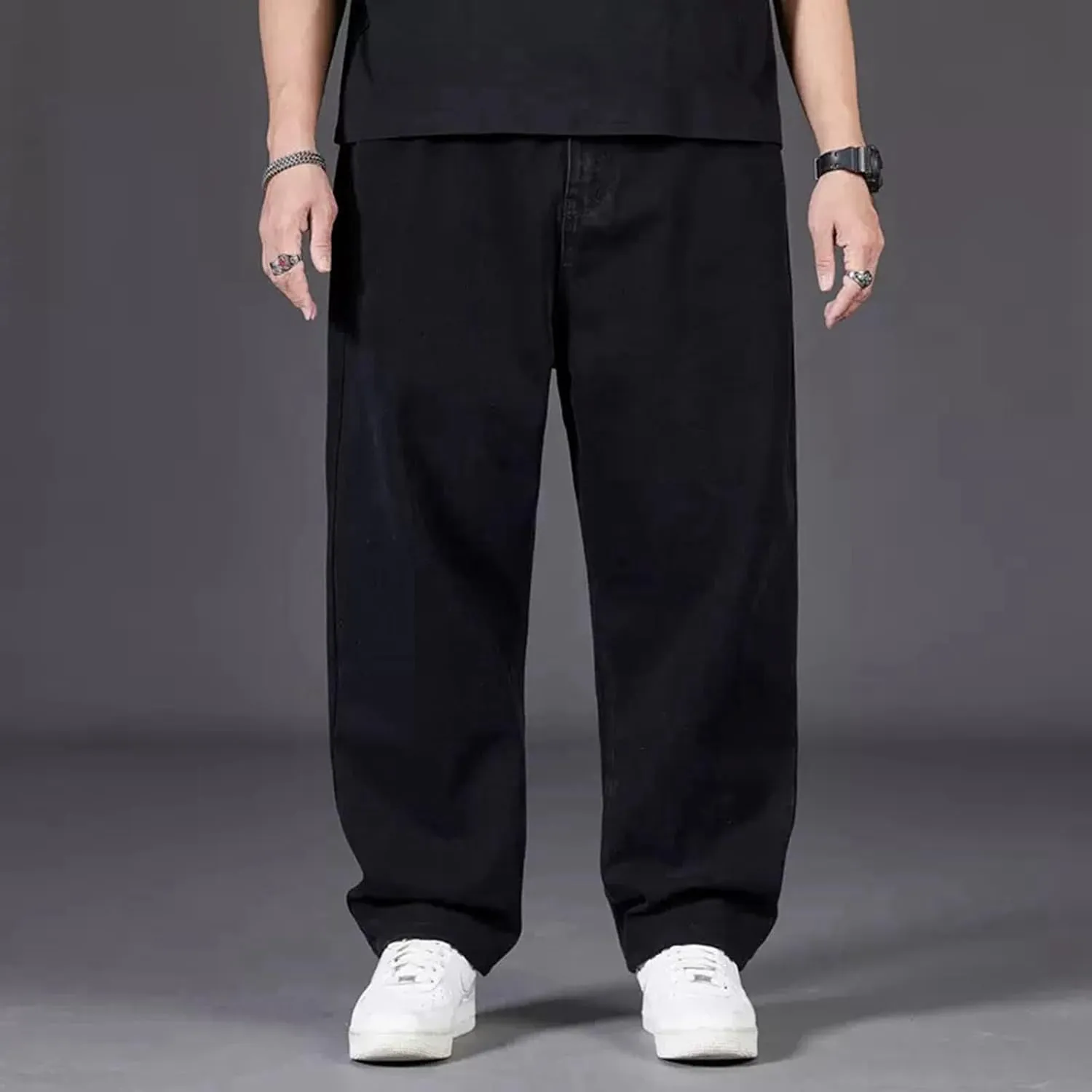 Men's Jeans Loose Casual Sports Solid Straight Leg Jeans Elasticated Waist Athletic Fit Denim Pants with Pockets 2024