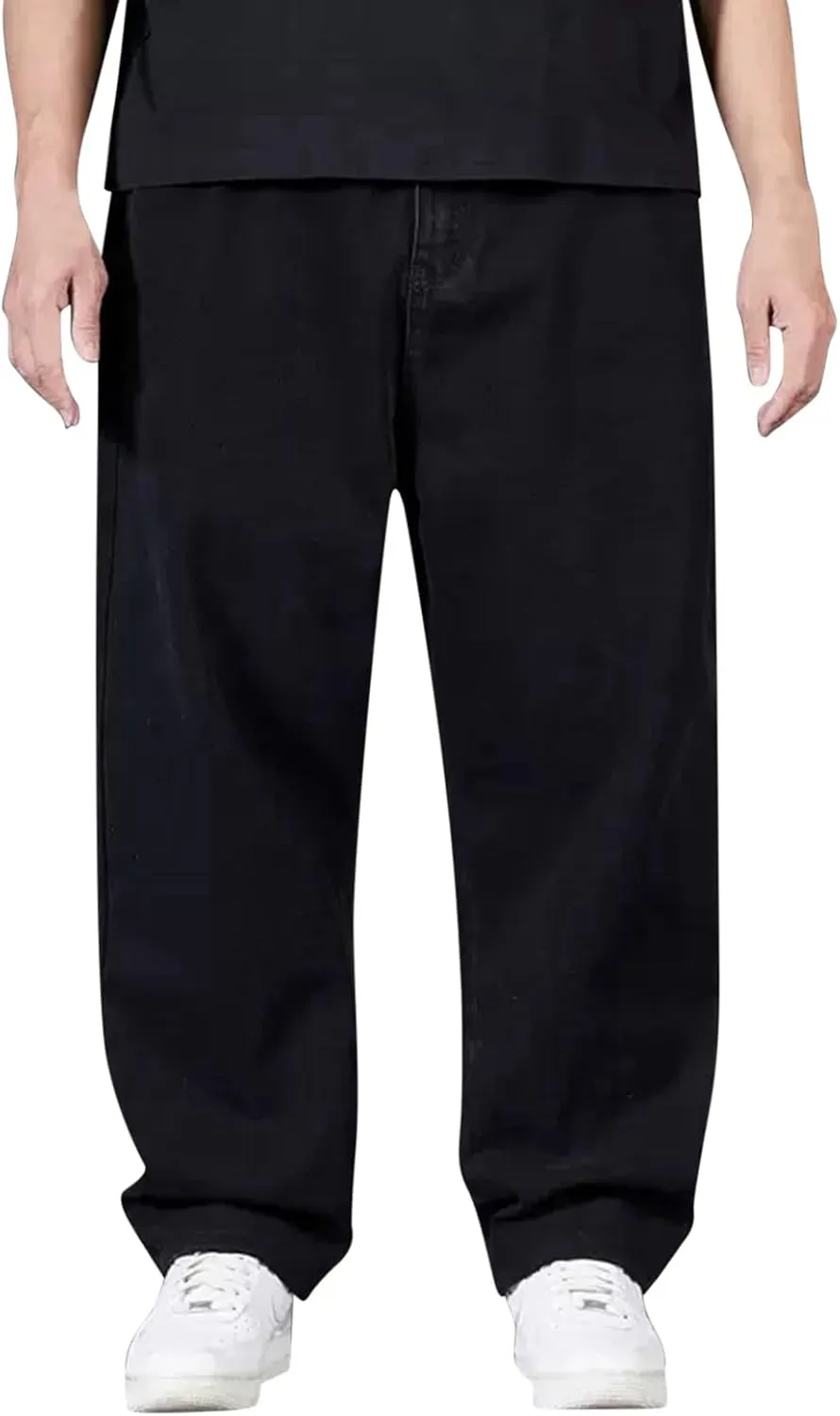 Men's Jeans Loose Casual Sports Solid Straight Leg Jeans Elasticated Waist Athletic Fit Denim Pants with Pockets 2024