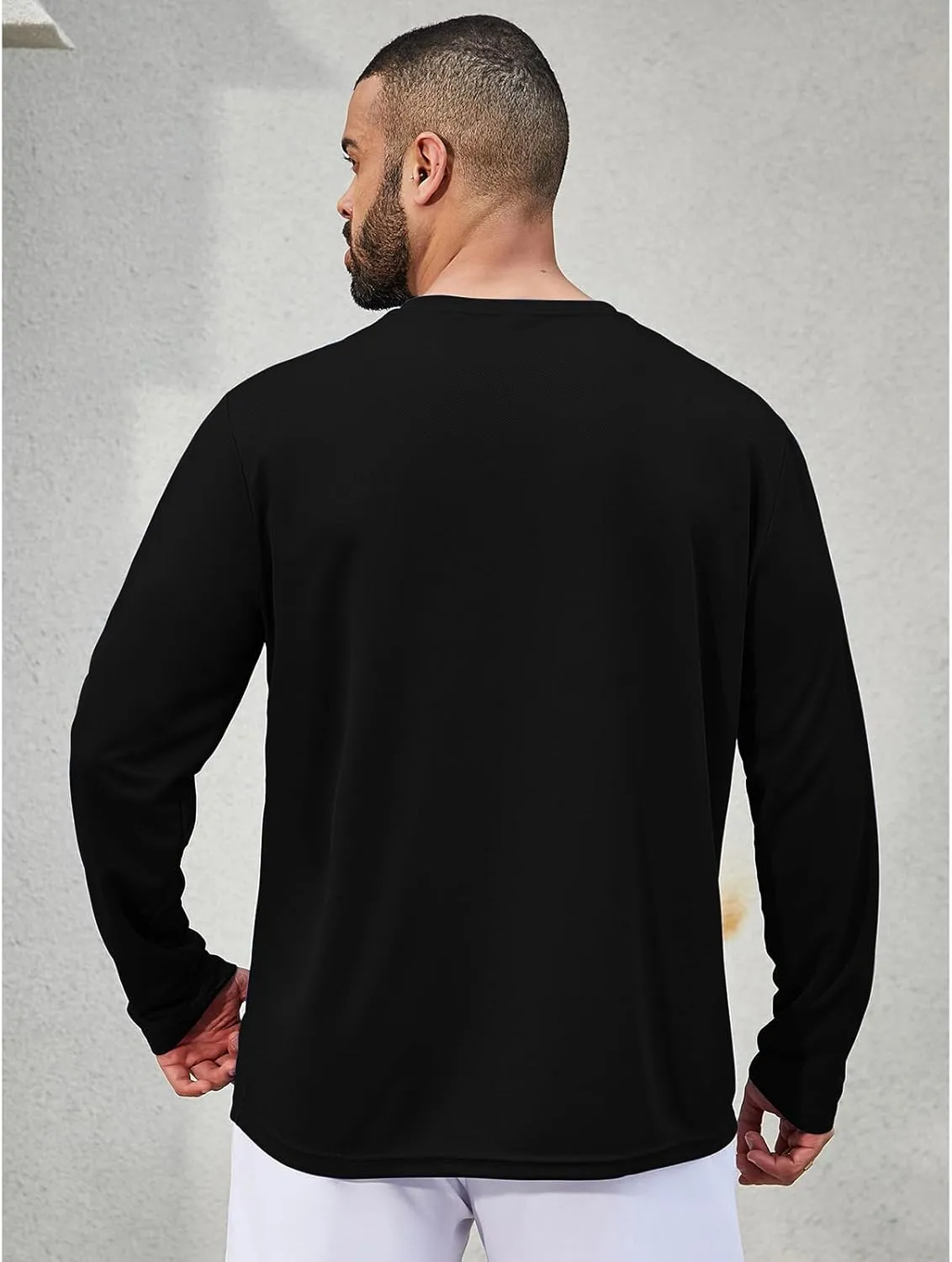 Mens Long Sleeve Shirts Quick Dry Crew Neck Sun Protection Gym Workout Athletic T-Shirt