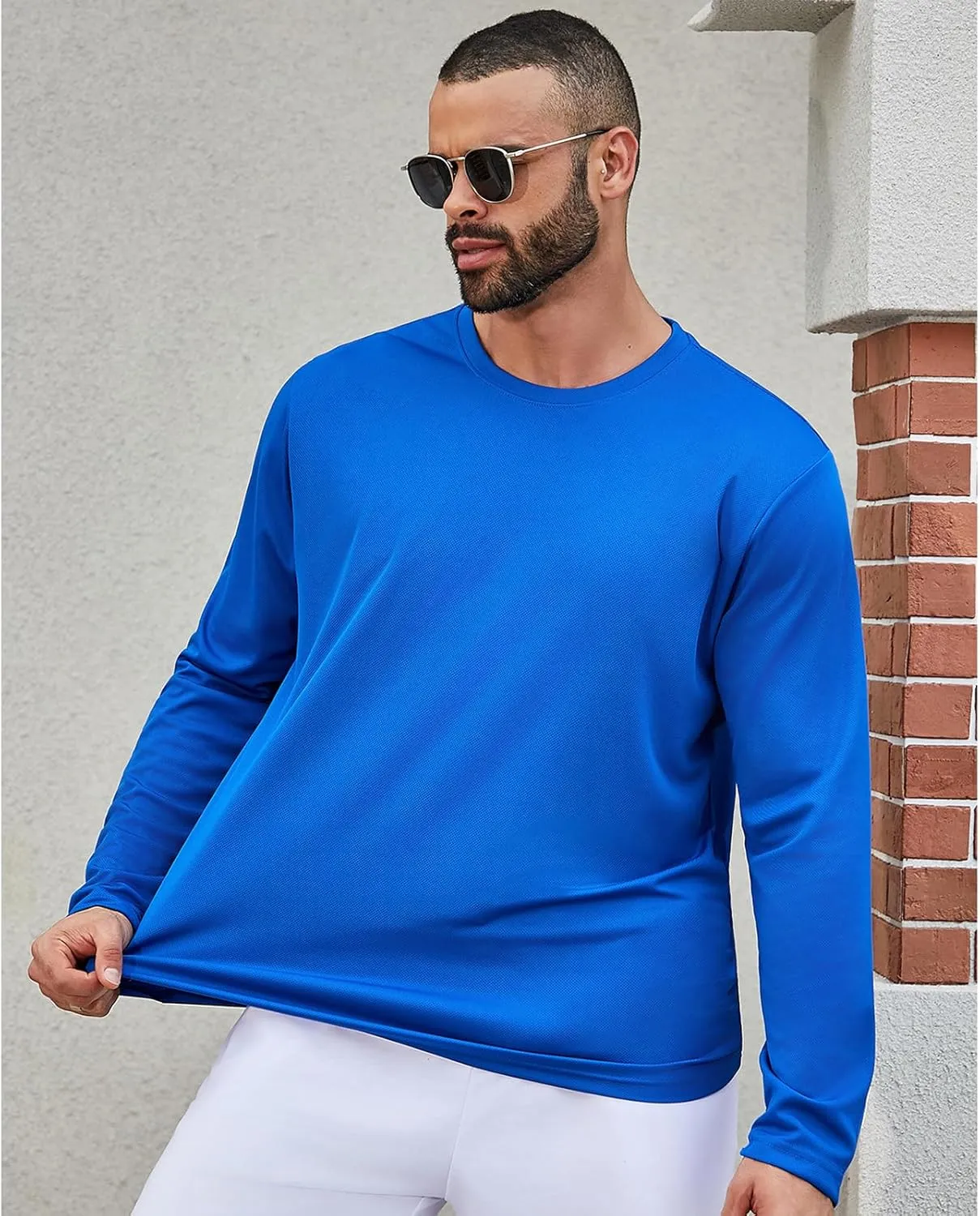 Mens Long Sleeve Shirts Quick Dry Crew Neck Sun Protection Gym Workout Athletic T-Shirt