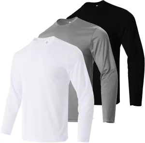 Mens Long Sleeve Shirts Quick Dry Crew Neck Sun Protection Gym Workout Athletic T-Shirt