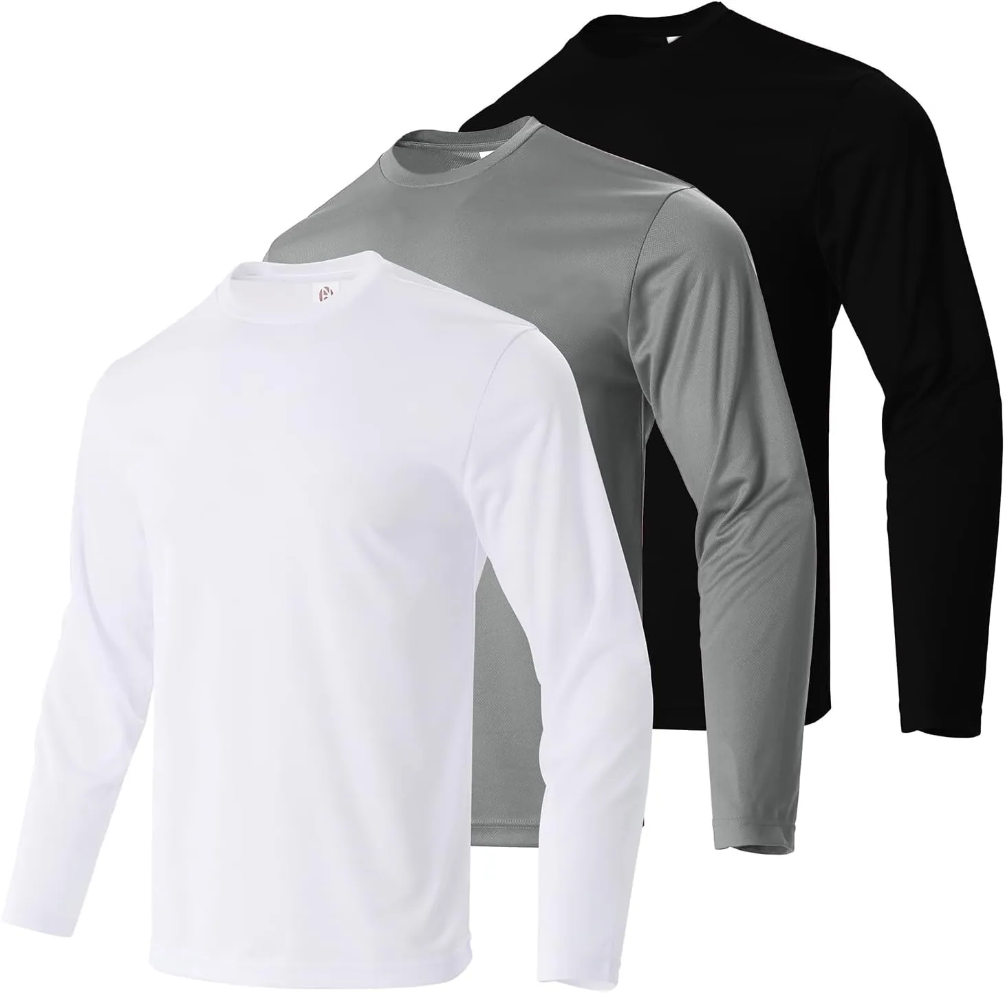 Mens Long Sleeve Shirts Quick Dry Crew Neck Sun Protection Gym Workout Athletic T-Shirt
