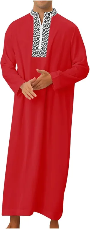 Men’s Muslim Robes Ramadan Middle East Ethnic Clothes Fashion Long Sleeve Cotton Embroidery Thobe Trendy Clothes