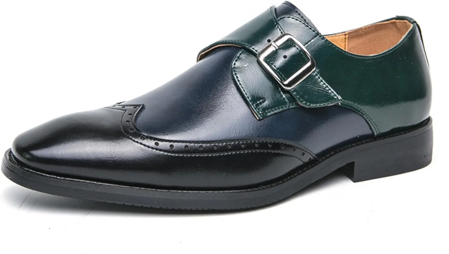 Men's Patchwork Leather Slip-On Brogues Oxford Shoes Fashion Wingtips Two Tone Monk Strap Chunky Heel Business Dress Loafer Round-Toe Lace up Low Top Formal Work Shoes