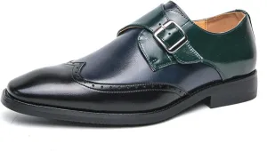 Men's Patchwork Leather Slip-On Brogues Oxford Shoes Fashion Wingtips Two Tone Monk Strap Chunky Heel Business Dress Loafer Round-Toe Lace up Low Top Formal Work Shoes