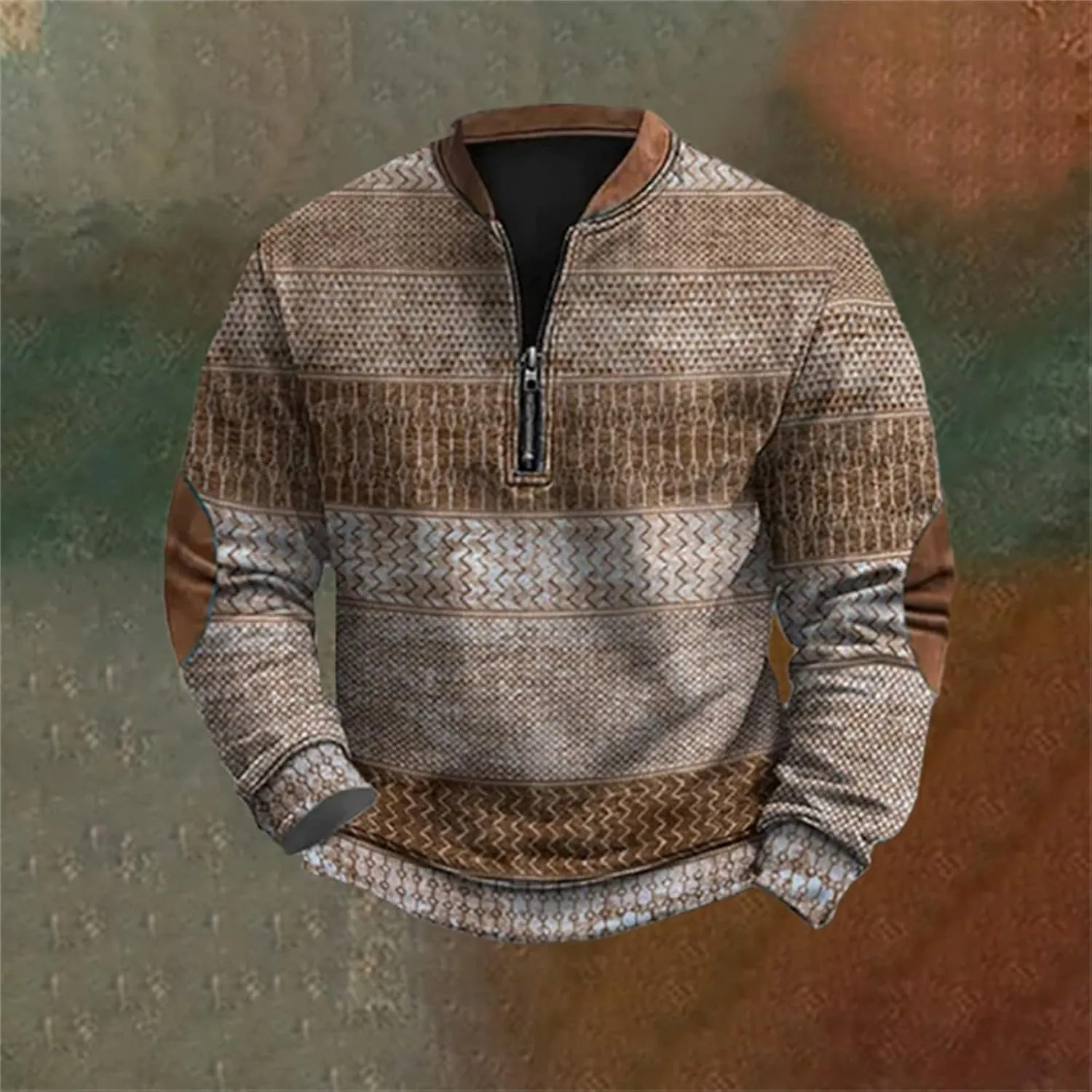 Mens Quarter Zip Pullover Sweater 3D Pattern Long Sleeve Knit Print Sweatshirts Casual Retro Graphic Jumper Polos