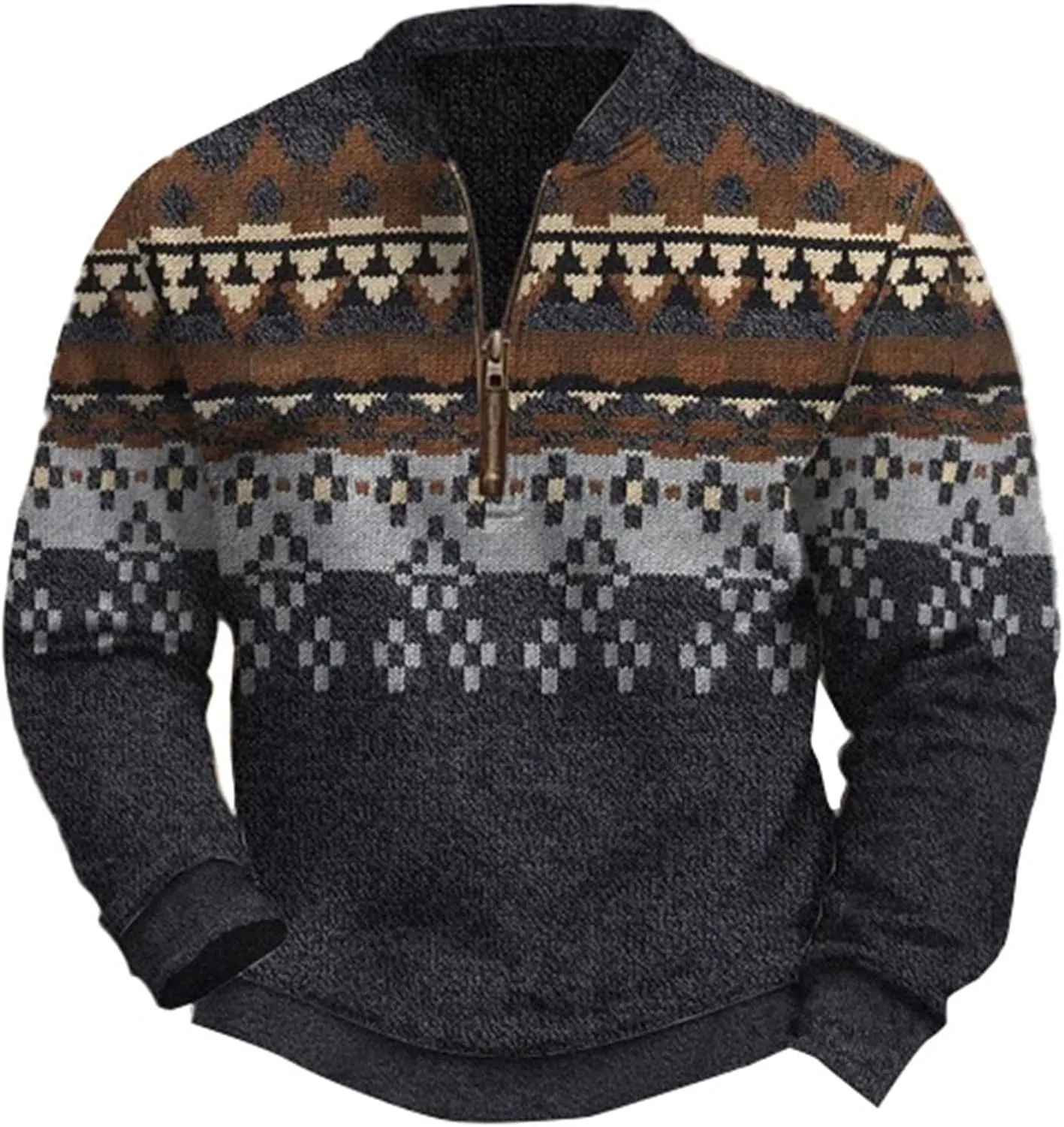 Mens Quarter Zip Pullover Sweater 3D Pattern Long Sleeve Knit Print Sweatshirts Casual Retro Graphic Jumper Polos