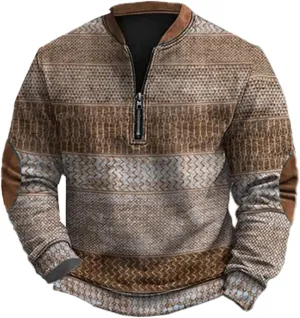 Mens Quarter Zip Pullover Sweater 3D Pattern Long Sleeve Knit Print Sweatshirts Casual Retro Graphic Jumper Polos