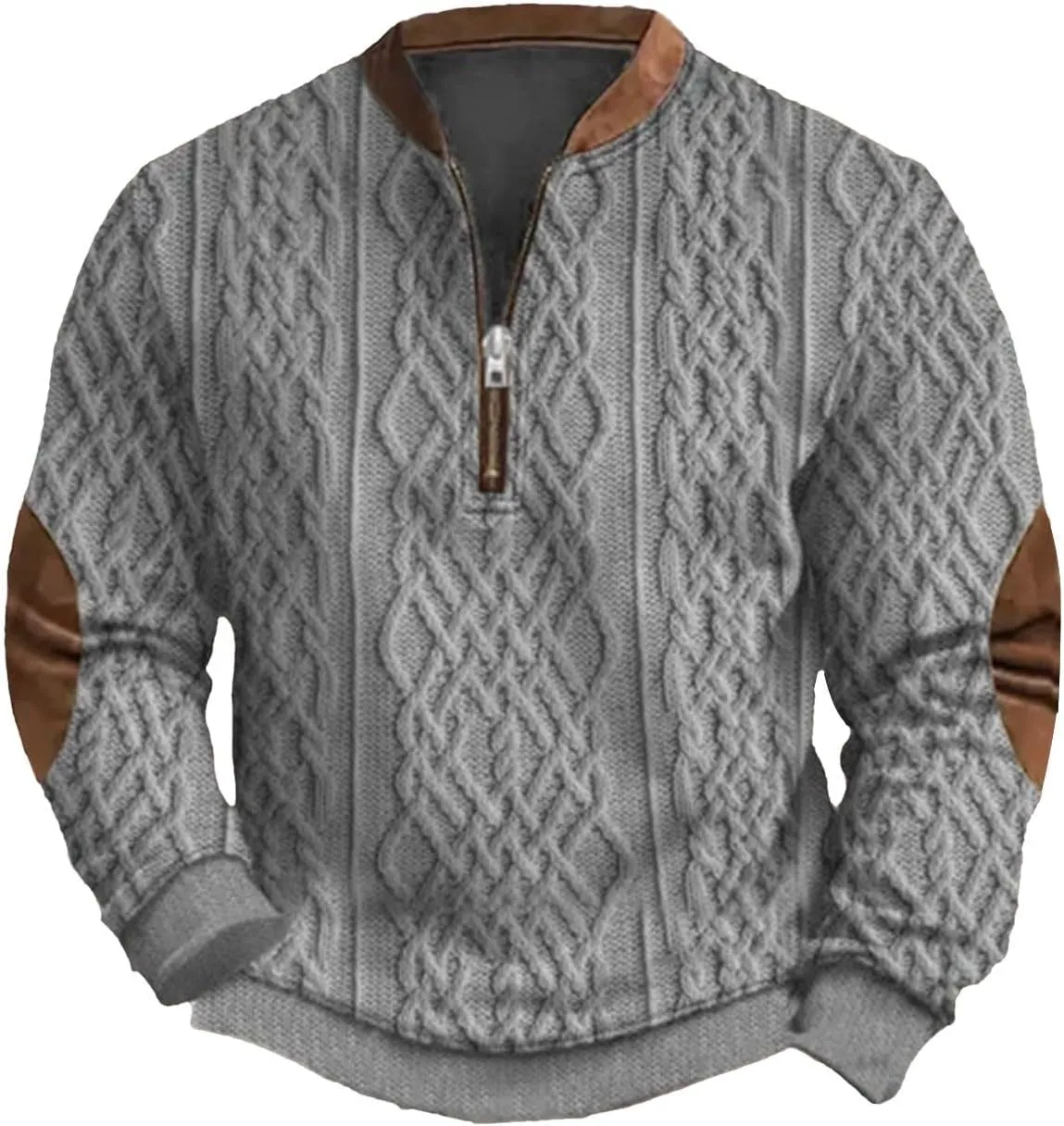 Mens Quarter Zip Sweater 3D Pattern Sweatshirts Casual Long Sleeve Retro Imitation Knit Printed Pullover Shirts