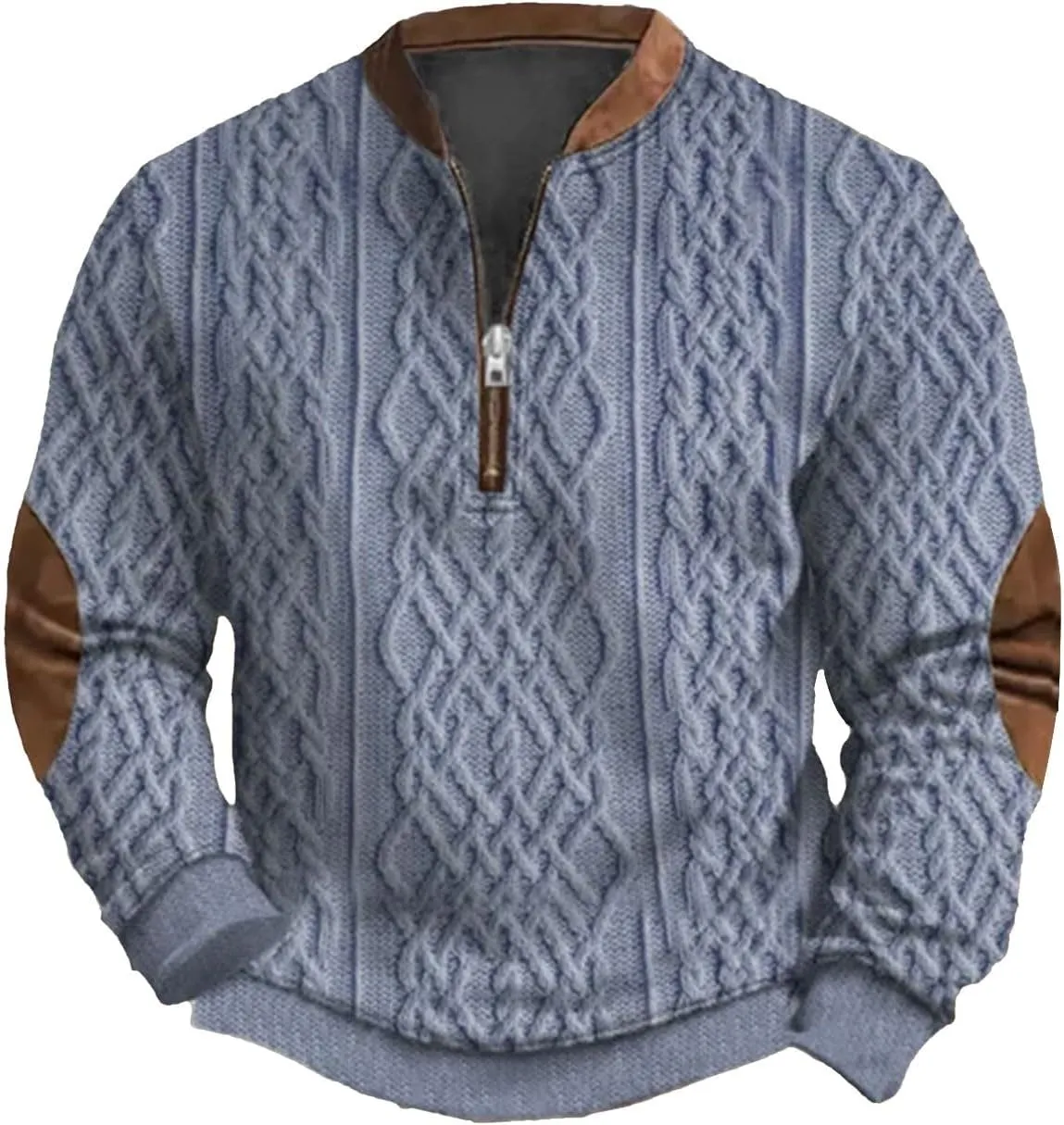 Mens Quarter Zip Sweater 3D Pattern Sweatshirts Casual Long Sleeve Retro Imitation Knit Printed Pullover Shirts