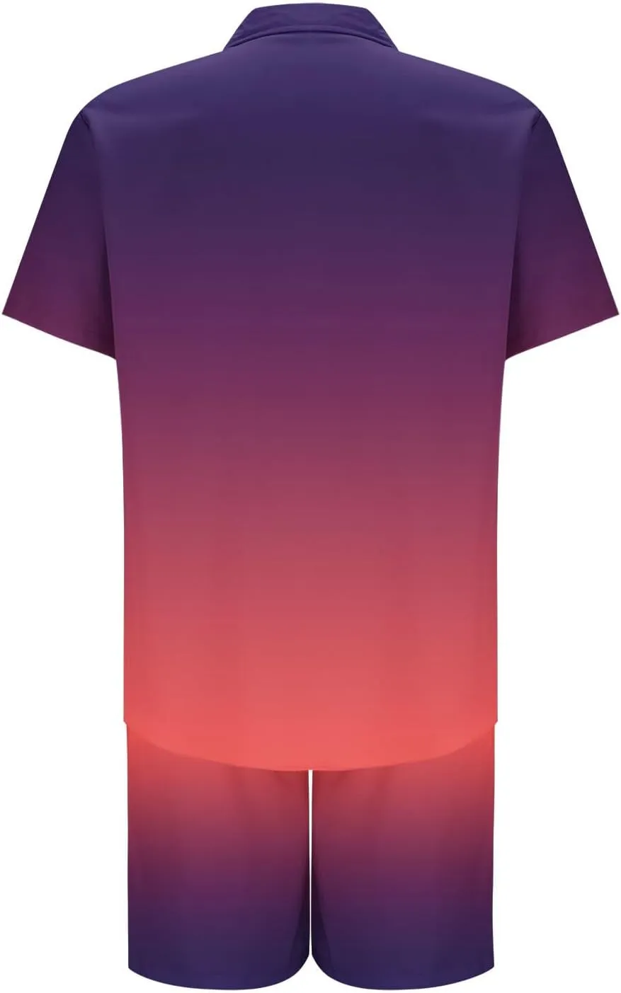 Mens Short Sets 2 Piece Beach Outfits Sleeve Graphic Tee Shirt Hawaiian Printed Drawstring Shorts Cotton Set