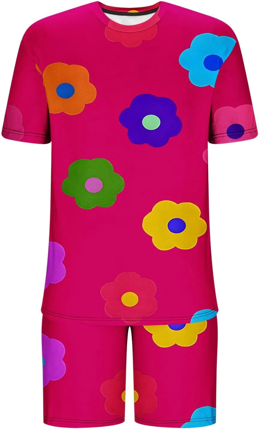 Mens Short Sets 2 Piece Beach Outfits Sleeve Graphic Tee Shirt Hawaiian Printed Drawstring Shorts Cotton Set