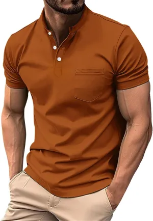 Mens Short Sleeve Polo Shirt Sports T-Shirt Athletic Golf Polos Casual Fashion Stand Collar Shirts with Chest Pocket