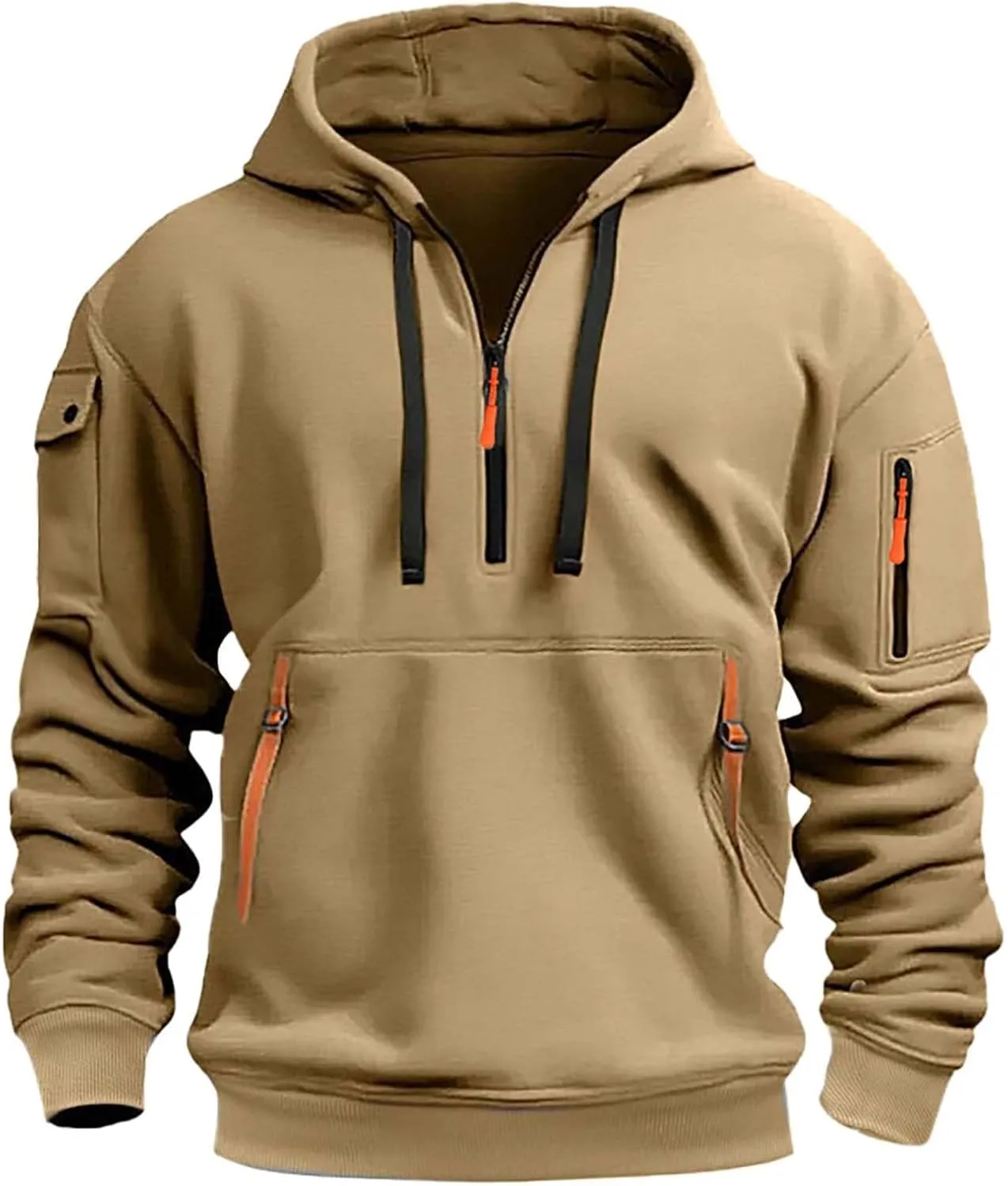 Mens Sports Casual Full Zipper Long Sleeved Hooded Hooded Sweater Zipper Closure Hoodie Slim Fit Fleece Sweatshirt