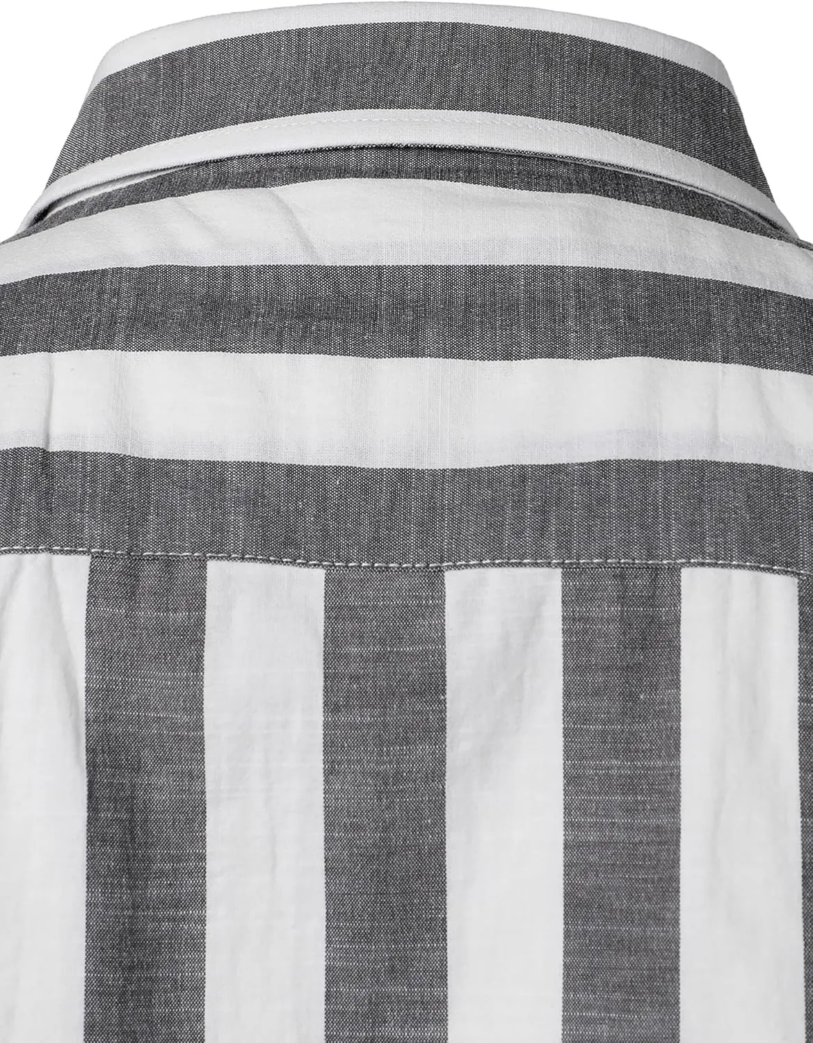 Men's Summer Casual Cotton Linen Striped Shirt Button Down Short Sleeve Shirts