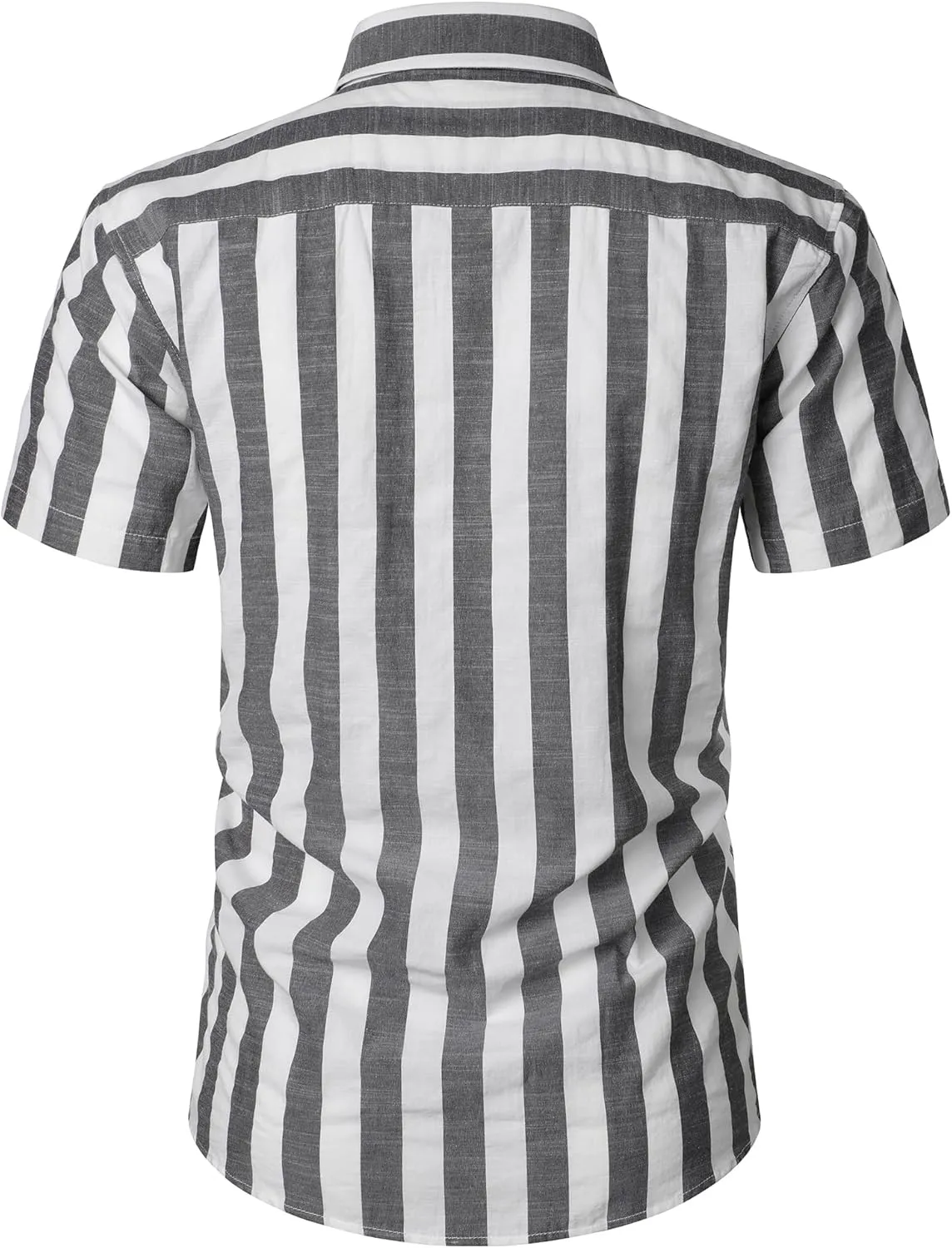 Men's Summer Casual Cotton Linen Striped Shirt Button Down Short Sleeve Shirts