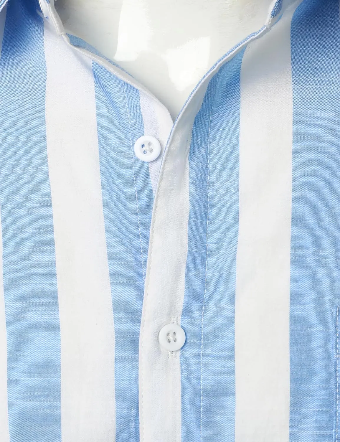 Men's Summer Casual Cotton Linen Striped Shirt Button Down Short Sleeve Shirts