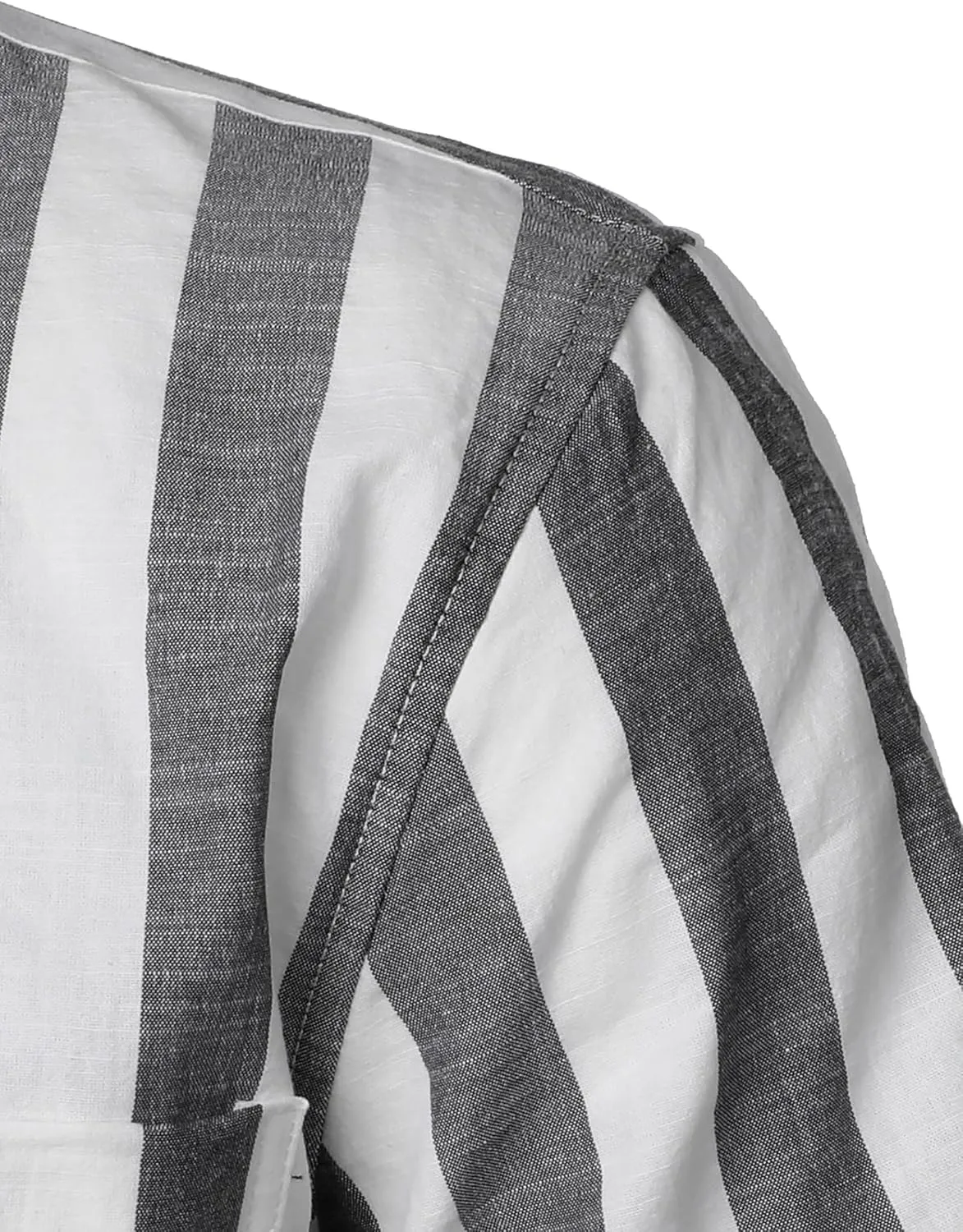 Men's Summer Casual Cotton Linen Striped Shirt Button Down Short Sleeve Shirts