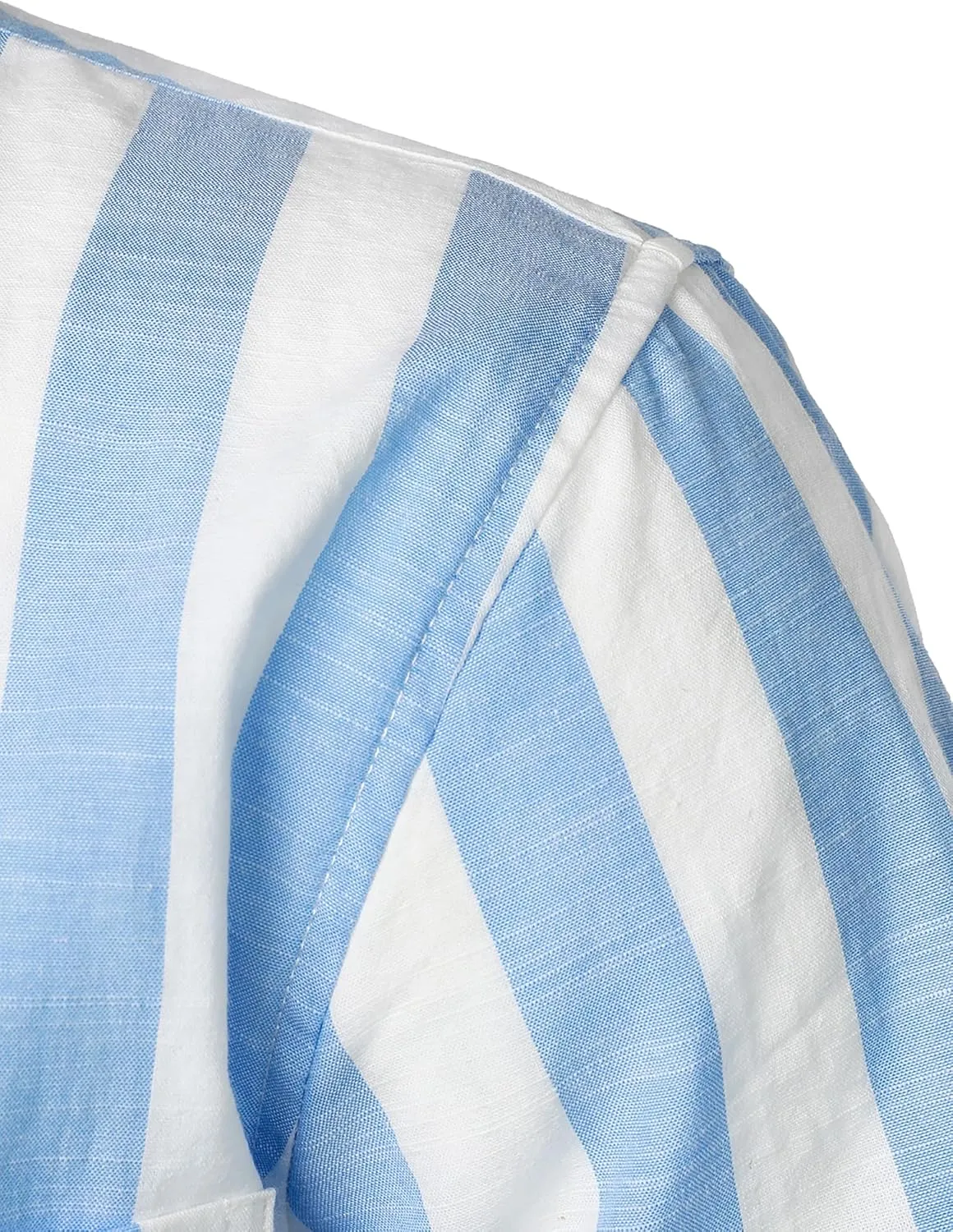 Men's Summer Casual Cotton Linen Striped Shirt Button Down Short Sleeve Shirts