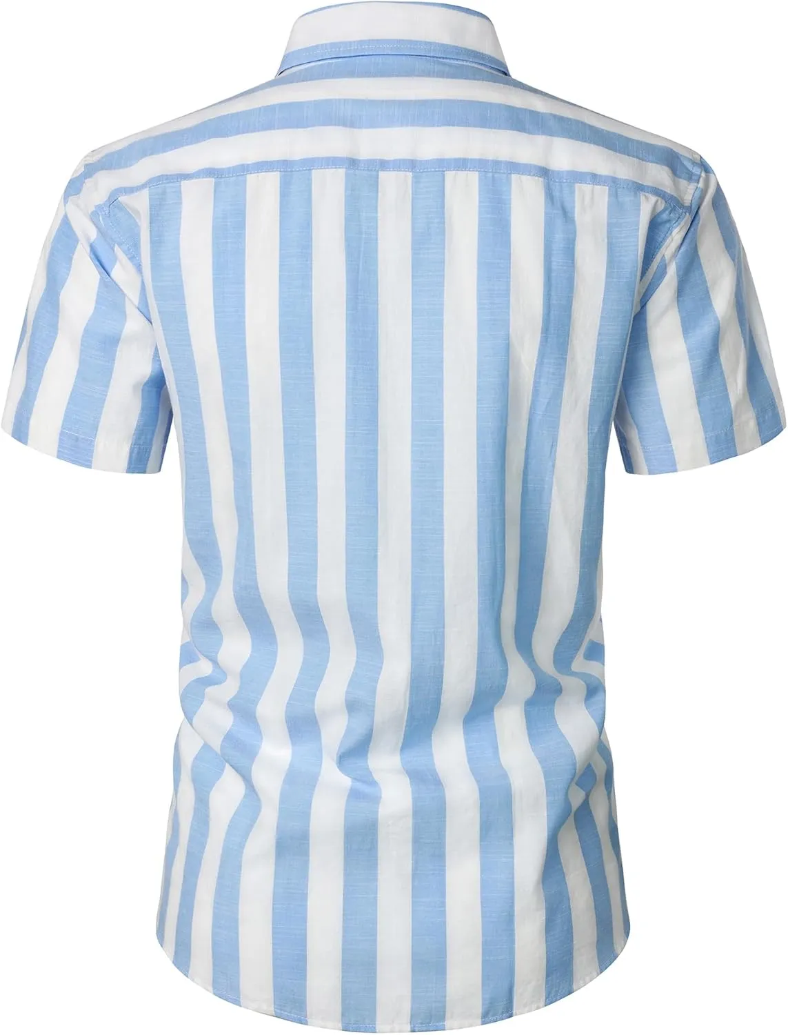 Men's Summer Casual Cotton Linen Striped Shirt Button Down Short Sleeve Shirts