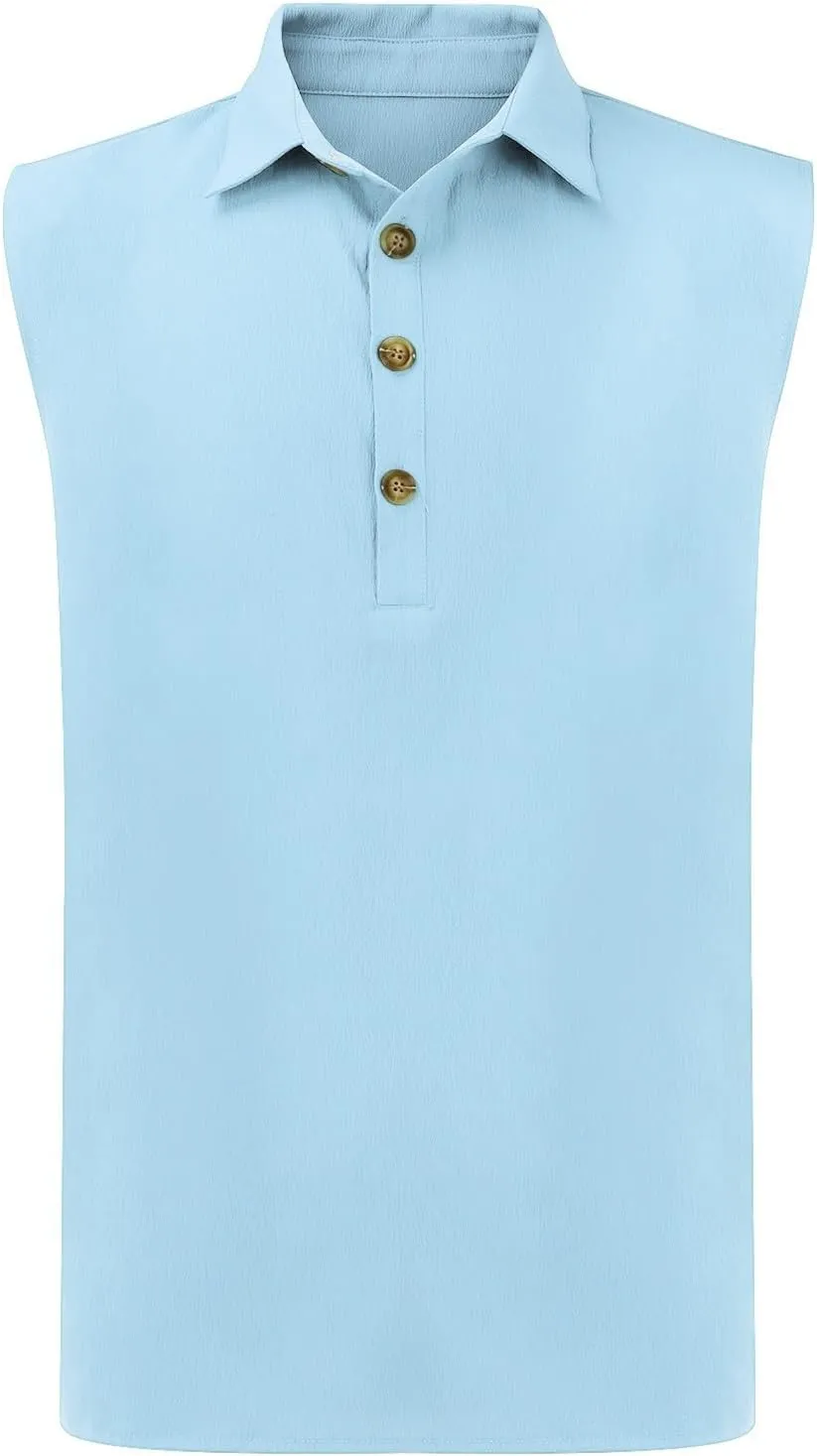 Men's Summer Sleeveless Shirts 2025 Trendy Tropical Beach Button Collared Henley Shirt Vest Lightweight Drying Vests