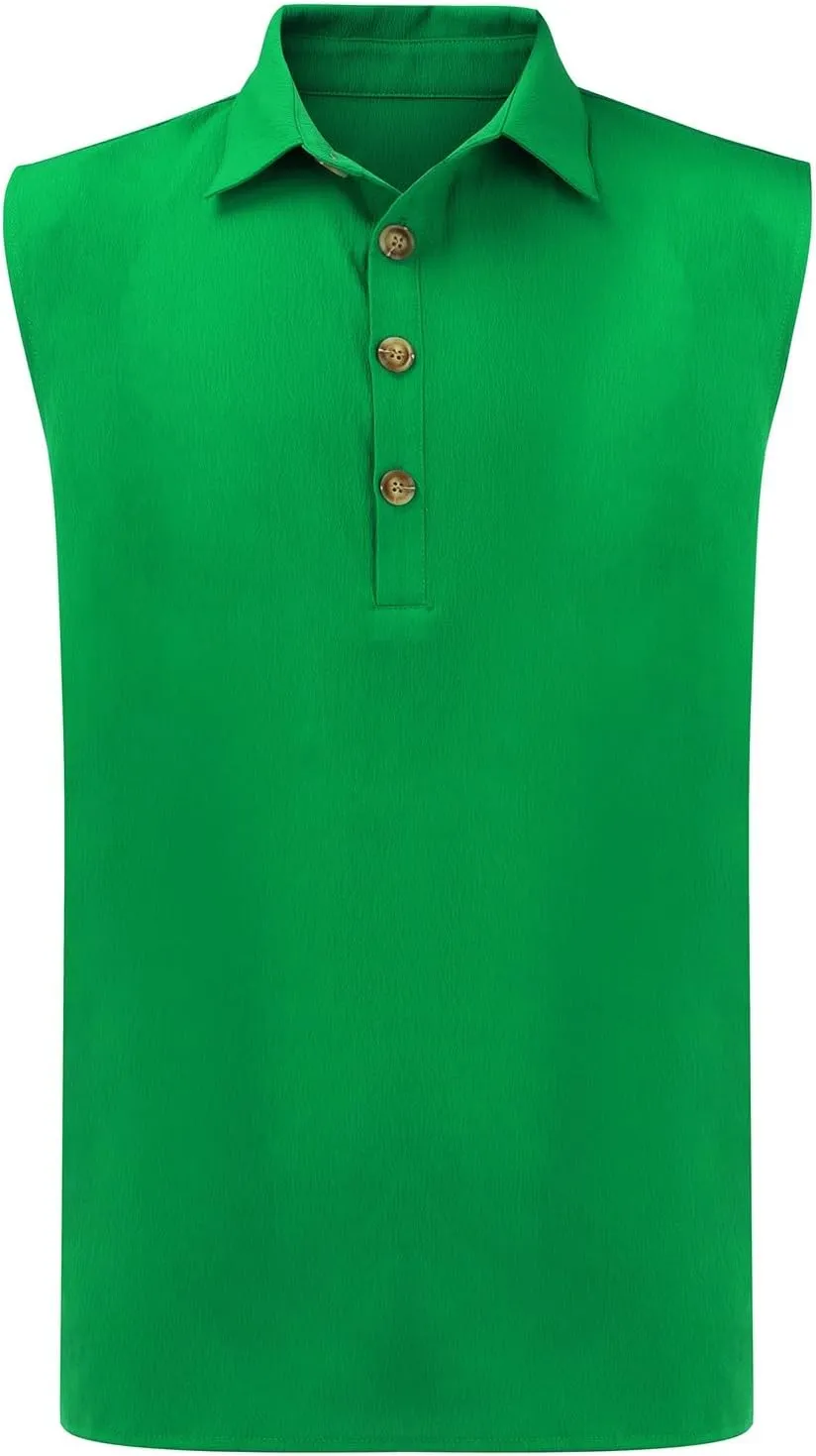 Men's Summer Sleeveless Shirts 2025 Trendy Tropical Beach Button Collared Henley Shirt Vest Lightweight Drying Vests