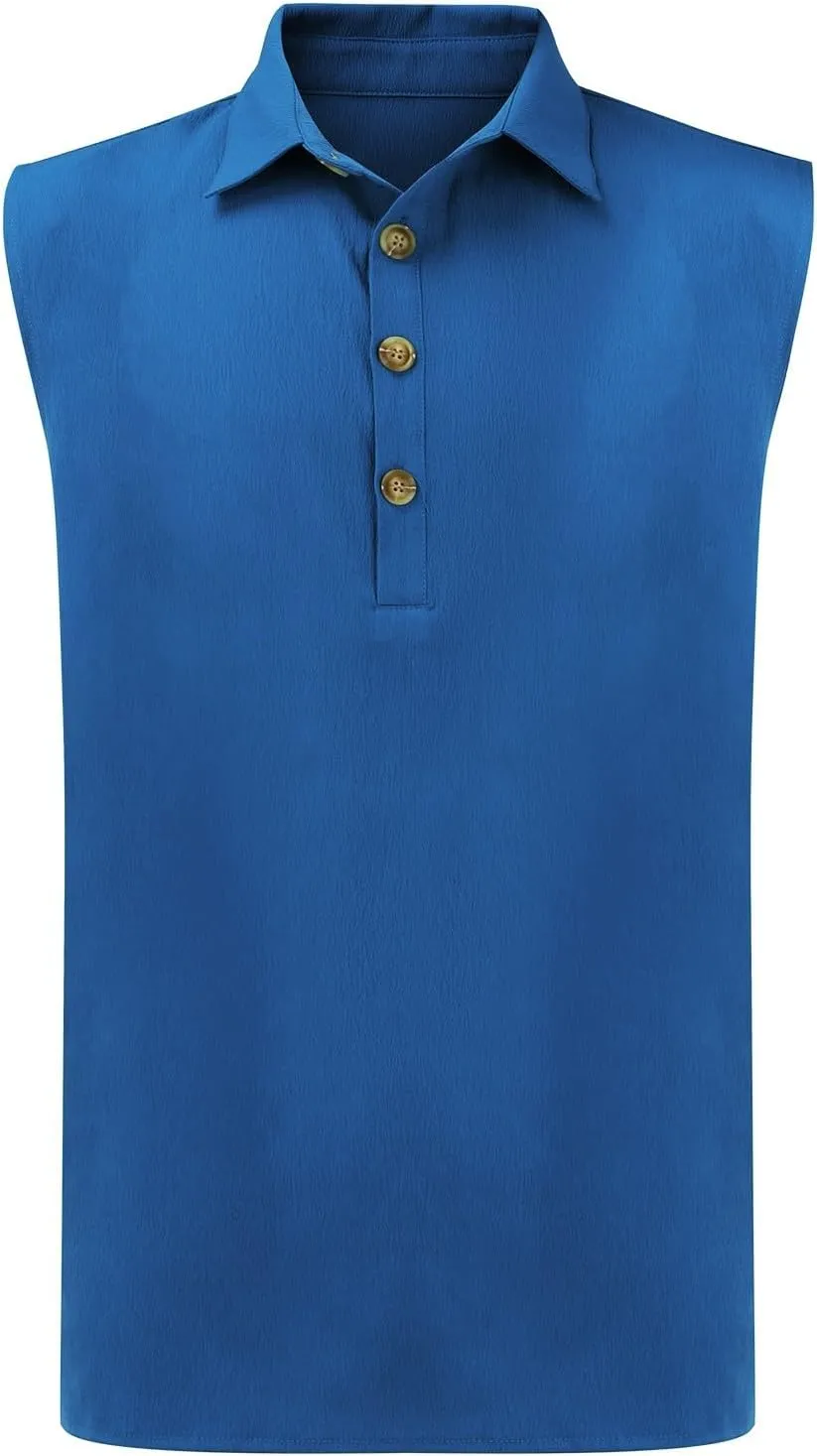 Men's Summer Sleeveless Shirts 2025 Trendy Tropical Beach Button Collared Henley Shirt Vest Lightweight Drying Vests