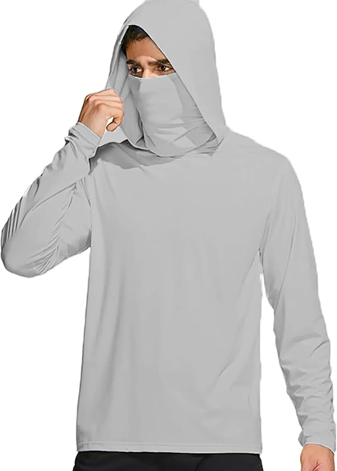 Men's Sun Protection Hoodie Shirts with Mask Long Sleeve UPF 50  Fishing Shirt Summer Rash Guards Cooling Hiking Tees