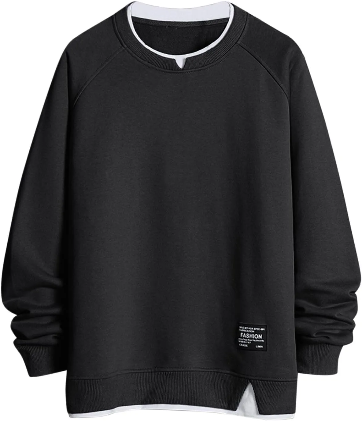 Men's Sweatshirt Raglan Sleeve Fake Two Piece Crewneck Long Sleeve Pullover Tops Fashion Lightweight Comfy Streetwear