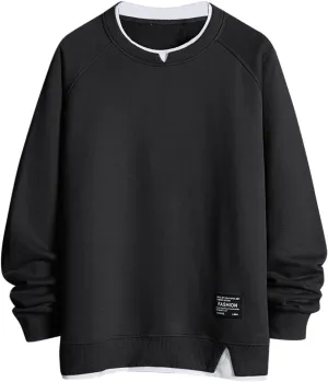 Men's Sweatshirt Raglan Sleeve Fake Two Piece Crewneck Long Sleeve Pullover Tops Fashion Lightweight Comfy Streetwear