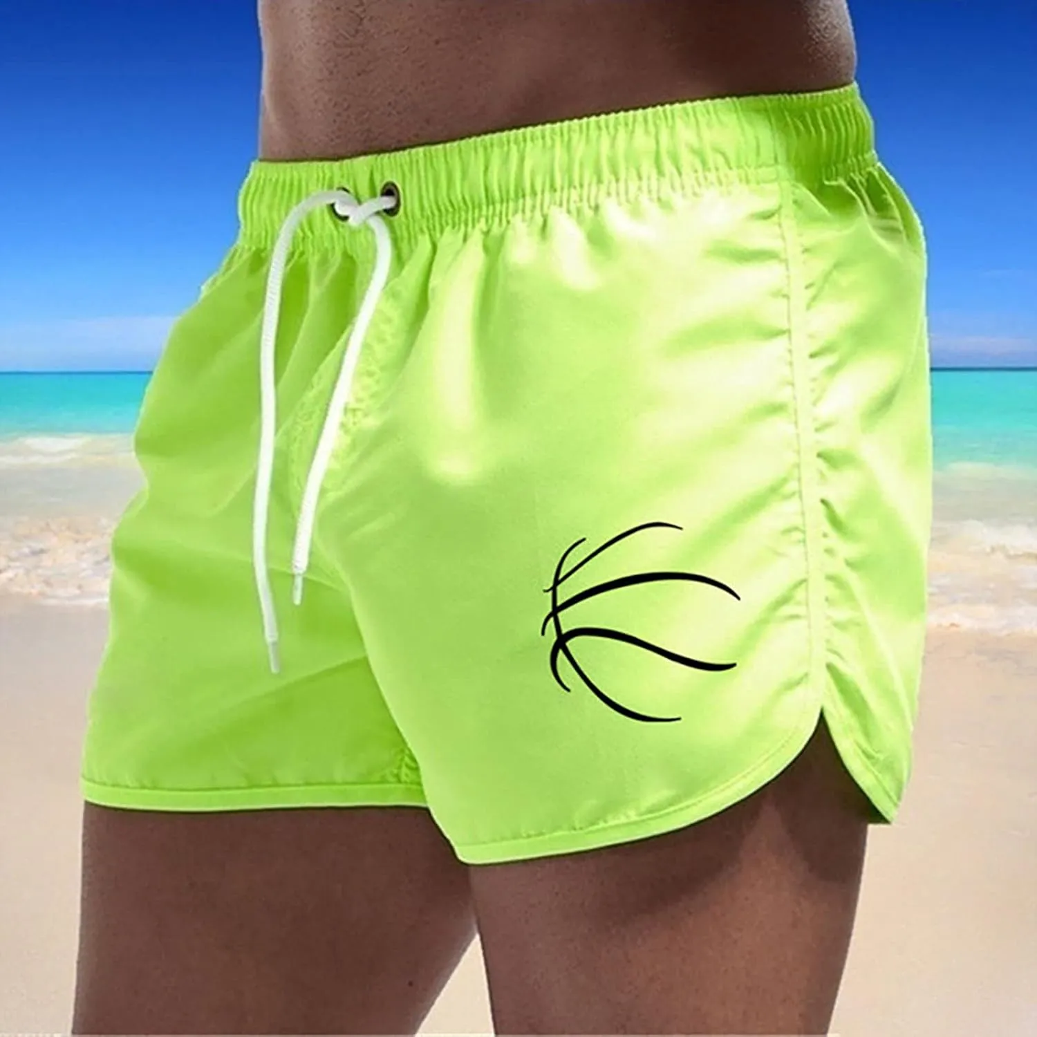Men's Swim Trunks Quick Dry Shorts Summer Black Elastic Waist Casual Board Beach Vacation Outfits Swimwear Bathing