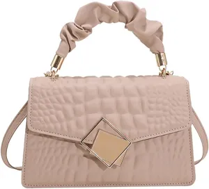 Metal Detail Top Handle Square Bag Textured Small Totes Cross Body Bag for Women