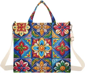 Mexican Ceramic Tile Corduroy Tote Bag for Women Hobo Crossbody Bag Purse Stylish Shoulder Handbag Messenger Bags, S