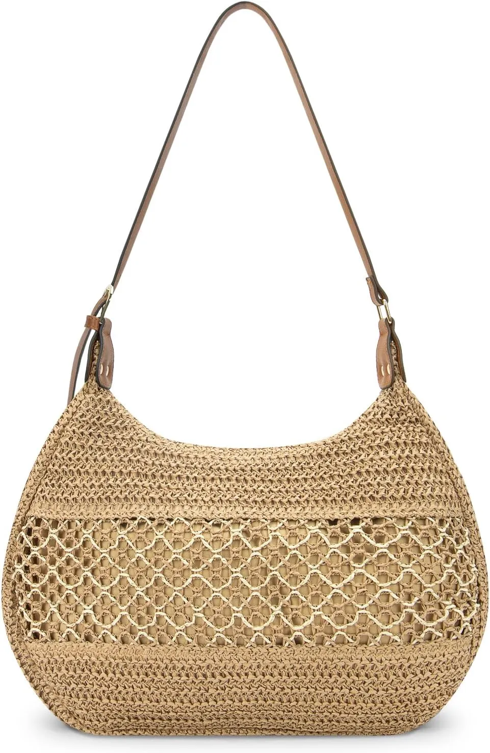 MICOM Shoulder Bag-Straw Tote Bag for Women,Woven Shoulder Bag,Beach Handbag with Adjustable PU Strap,Soft Summer Beach Handbag with Zipper
