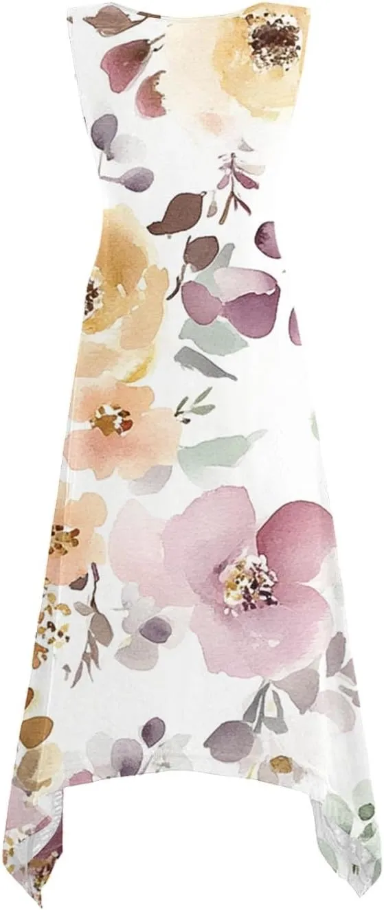 Midi Dresses for Women Summer Boho Floral Print Flowy Sleeveless Tank Dress Swing Casual Sundress Beach Vacation