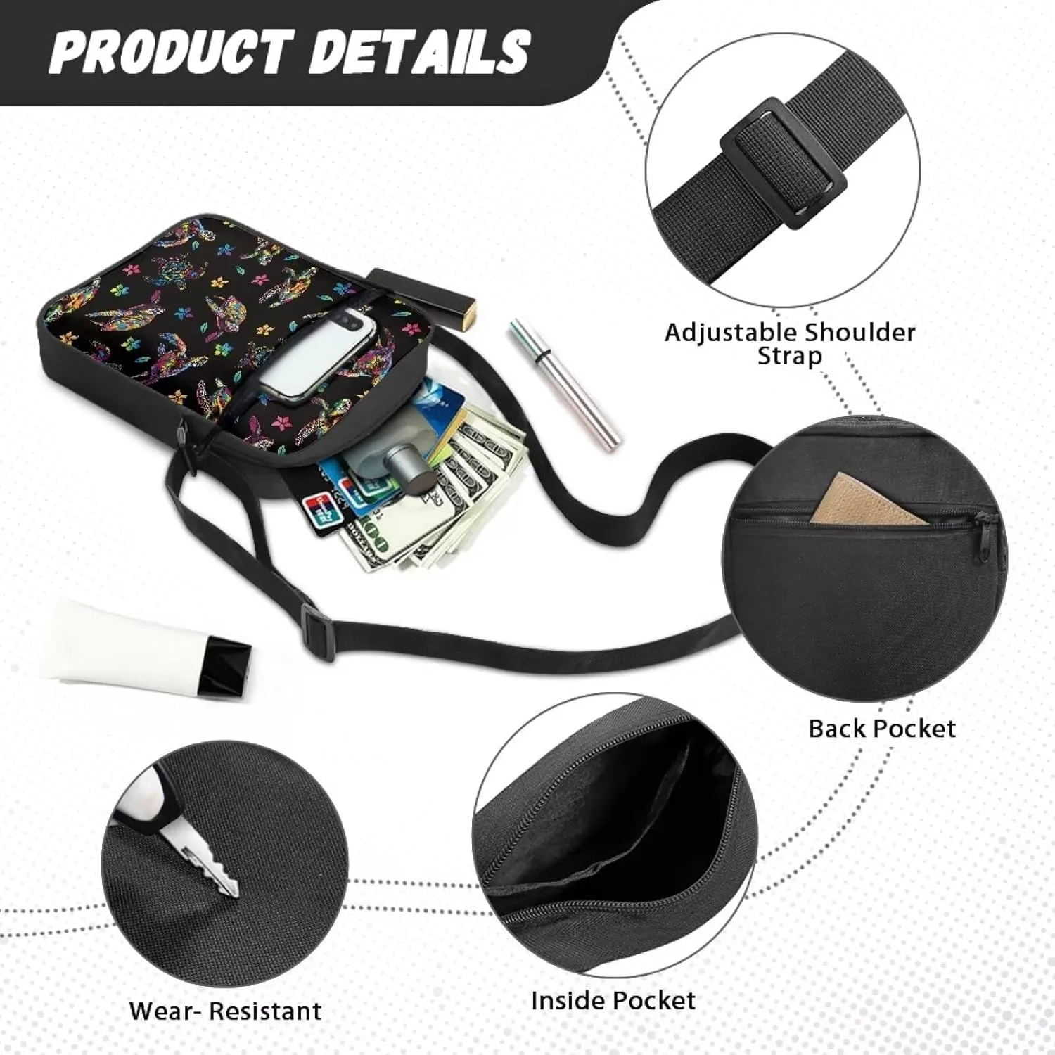 Mini Messenger Bag Small Crossbody Bags for Women Men Sling Bag Satchel Bag with Adjustable Strap and Pockets