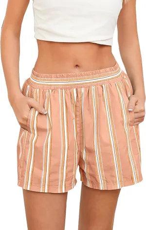 MISSACTIVER Women Striped Boxer Shorts Elastic High Rise Pajama Bottoms Casual Lounge Shorts with Pockets Sleepwear
