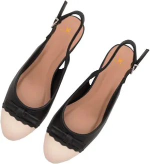 MOOMMO Women Chunky Block Heel Slingback Pumps Bow Two-Toned Cap Toe Dress Shoes Backless Ankle Buckle Strap Round Closed Toe Sandals 2 Inch Mid Thick Heels Patchwork Party Office Elegant 4-11 M US
