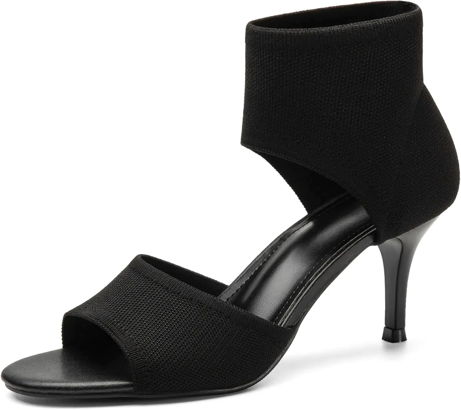 Mousse Fit Women Retro Peep Toe Elegant Stiletto Low Heeled Sandals Breathable Mesh Knit Elastic Design Upper Comfortable Shoes