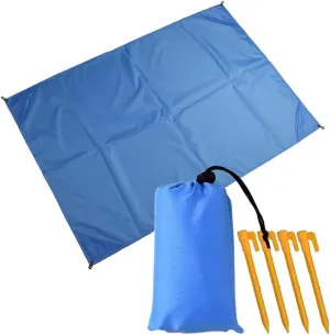 Muka Beach Blanket Portable Compact Sand-Proof Waterproof Lightweight for Outdoor Camping, Picnic, Sunbath Mat w/Fixed Piles and Storage