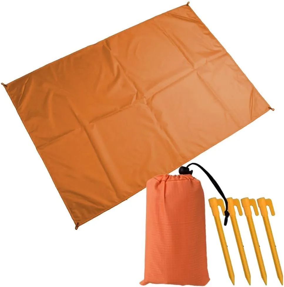 Muka Beach Blanket Portable Compact Sand-Proof Waterproof Lightweight for Outdoor Camping, Picnic, Sunbath Mat w/Fixed Piles and Storage