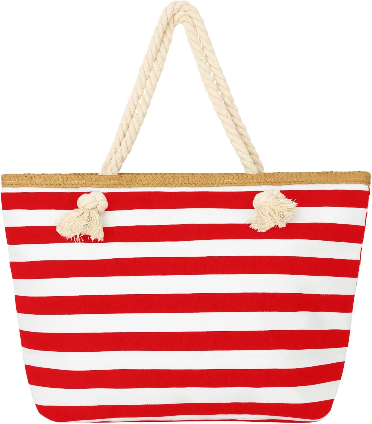 Muka Women Canvas Tote Shoulder Beach Bag with Top Zipper Closure and Rope Handles for Travel, Shopping