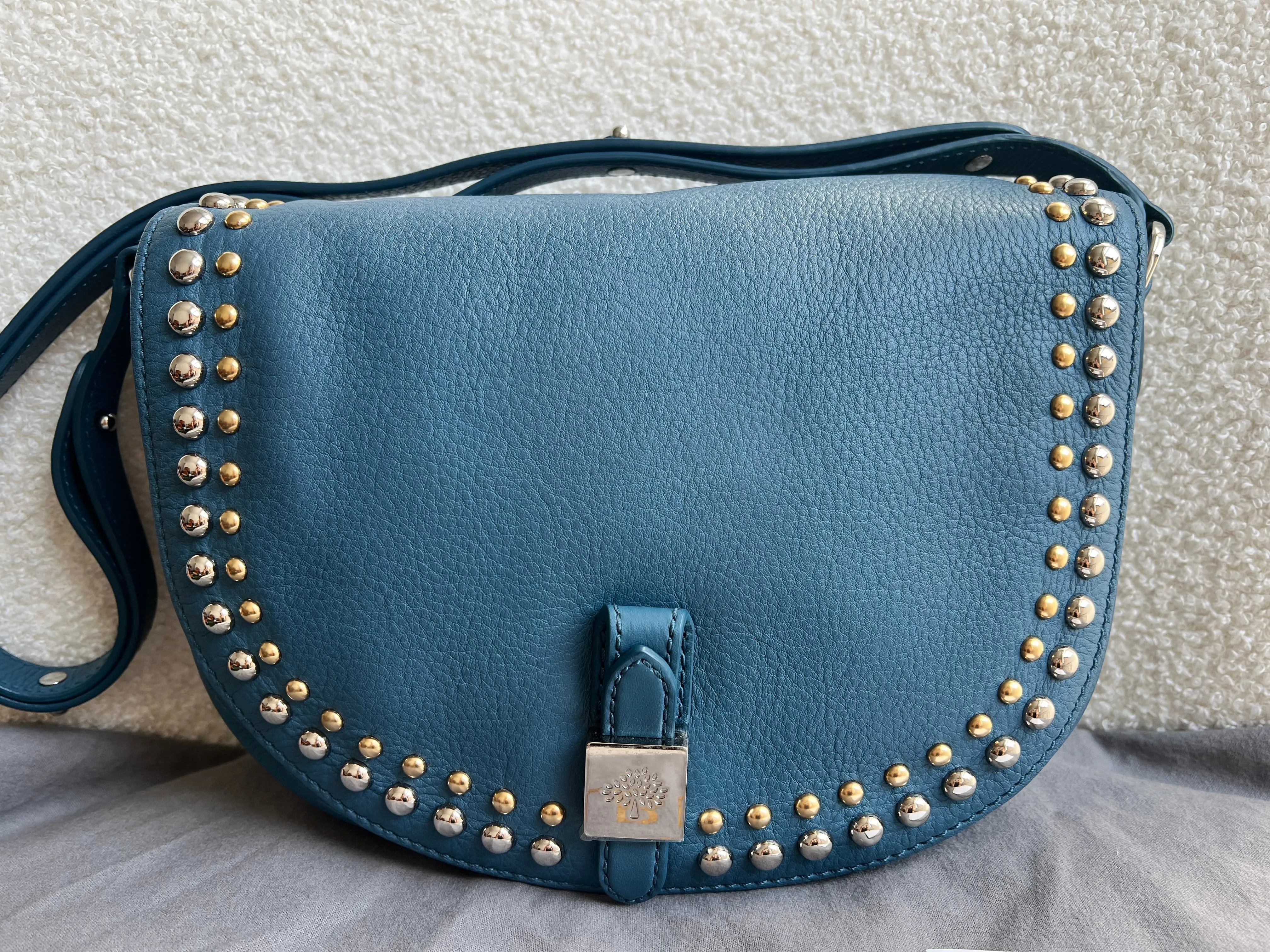 Mulberry Steel Blue Studded Tessie Satchel (RRP £650)