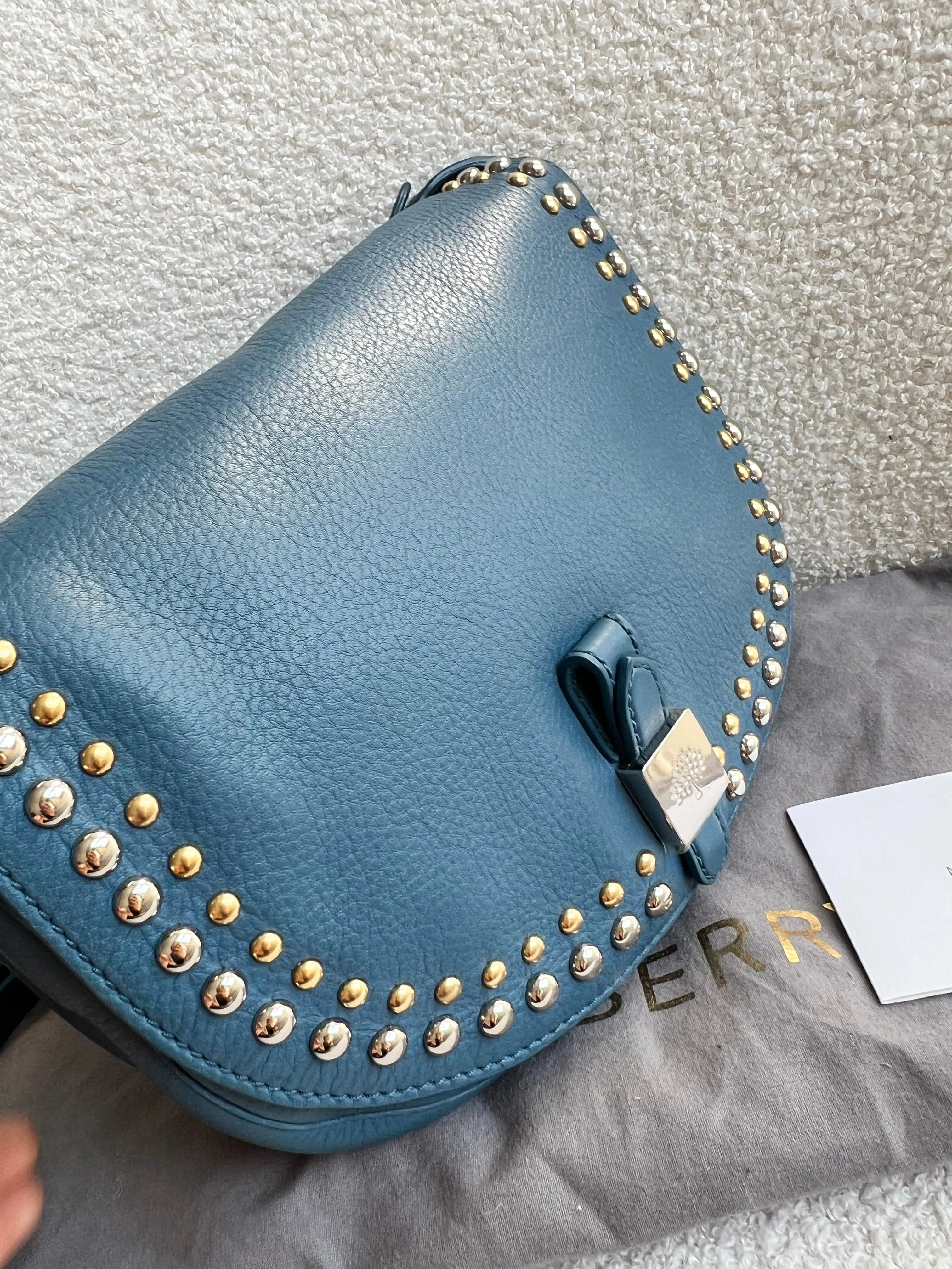 Mulberry Steel Blue Studded Tessie Satchel (RRP £650)