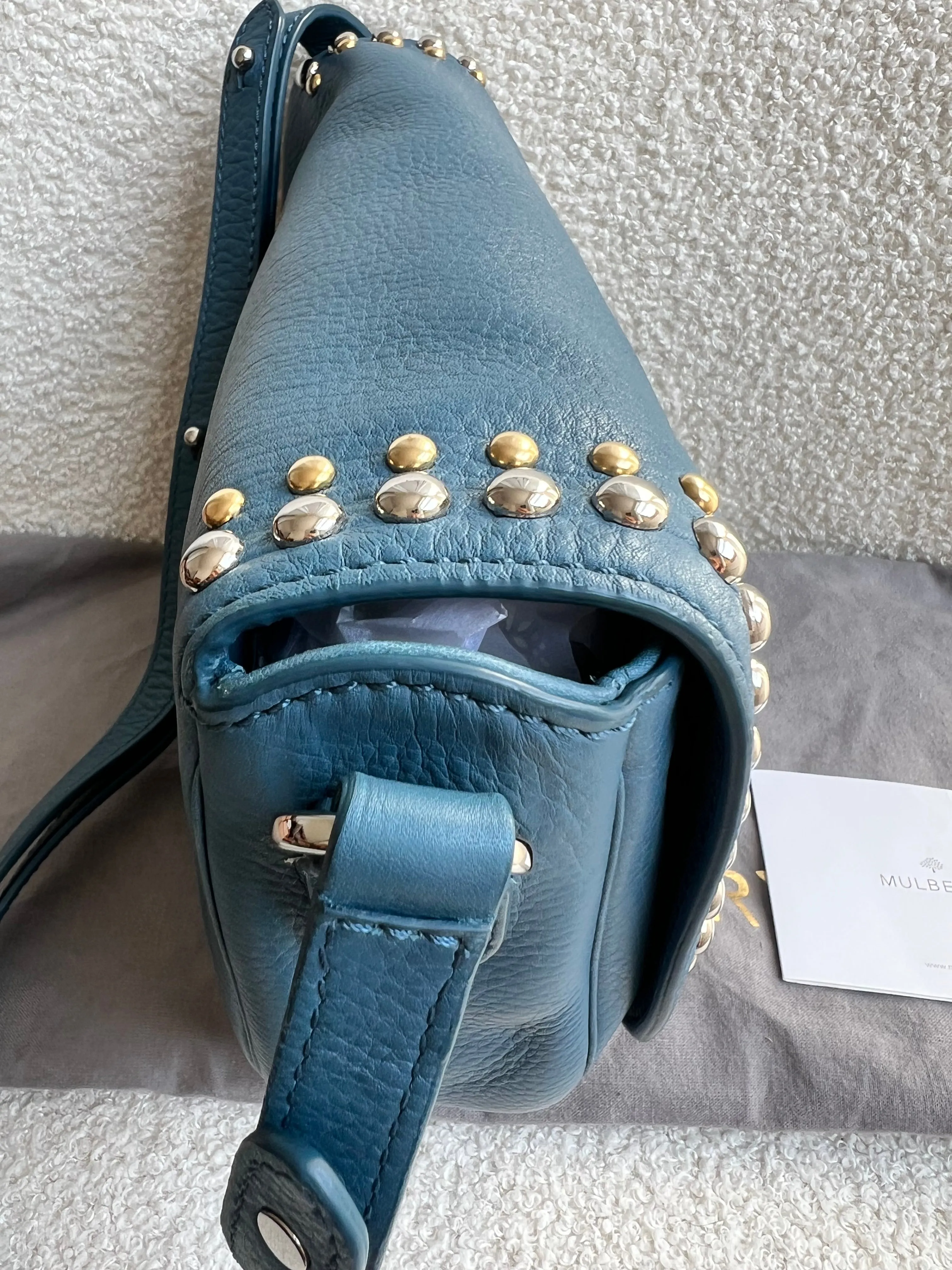 Mulberry Steel Blue Studded Tessie Satchel (RRP £650)