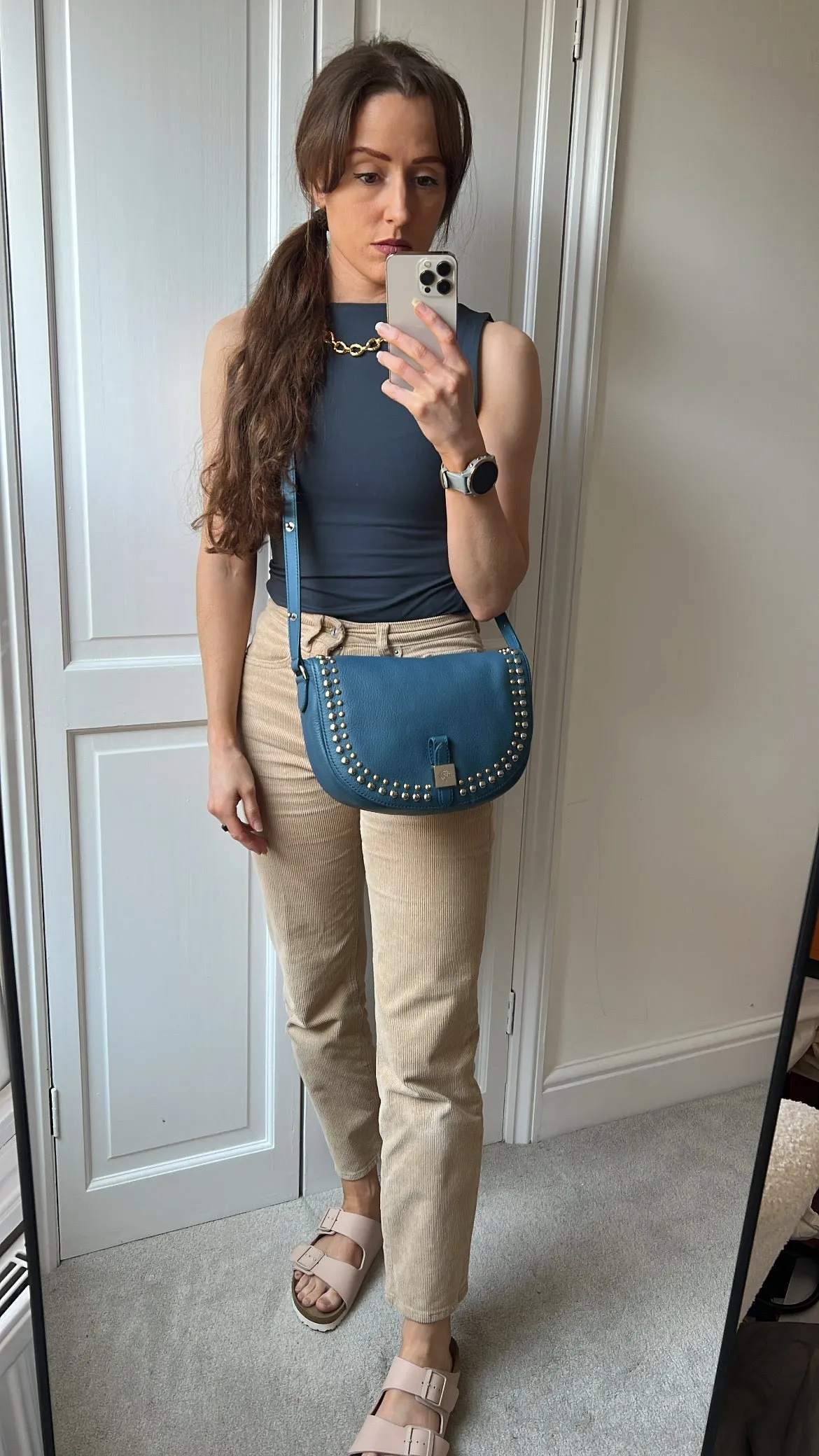 Mulberry Steel Blue Studded Tessie Satchel (RRP £650)