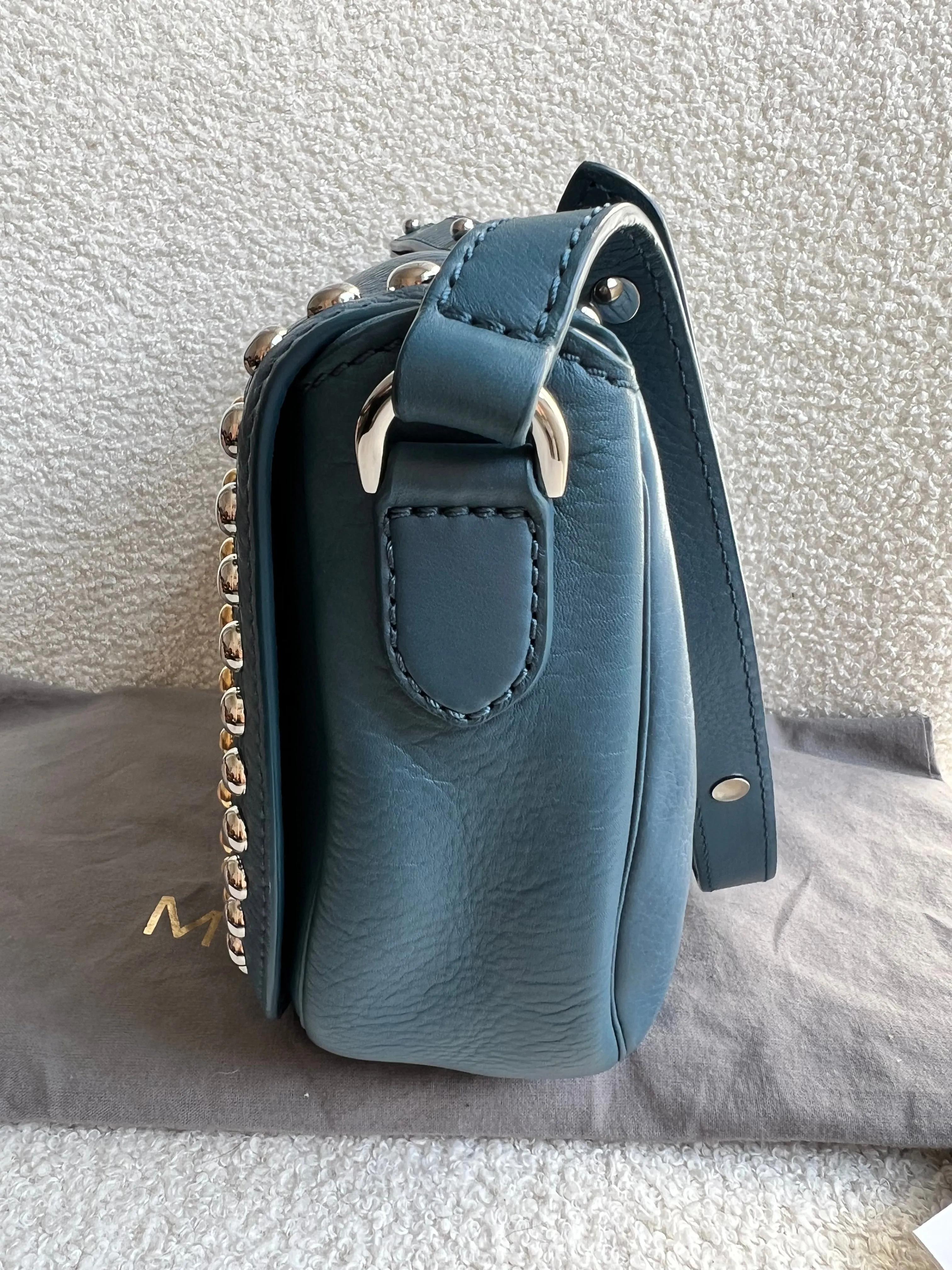 Mulberry Steel Blue Studded Tessie Satchel (RRP £650)