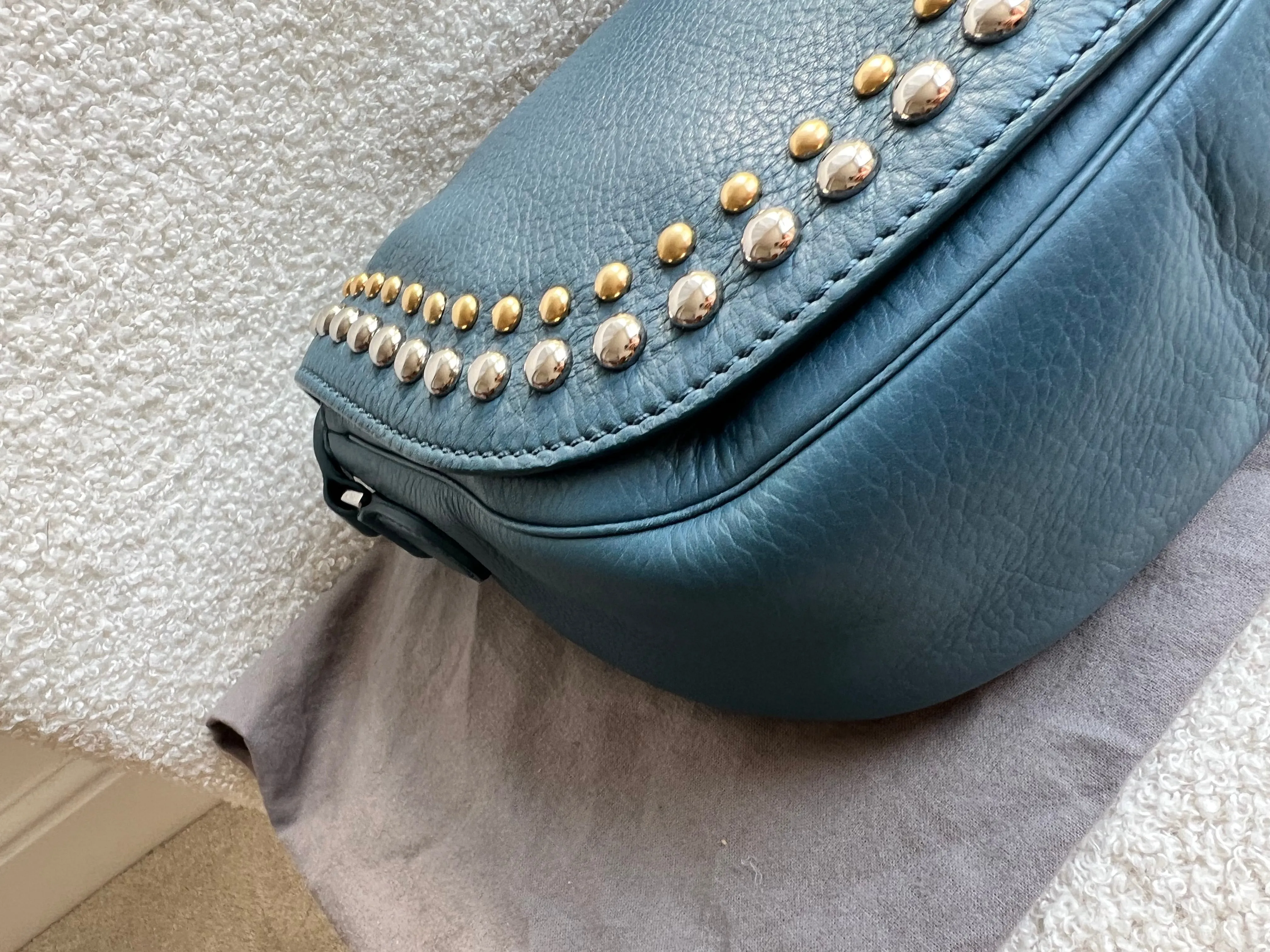Mulberry Steel Blue Studded Tessie Satchel (RRP £650)