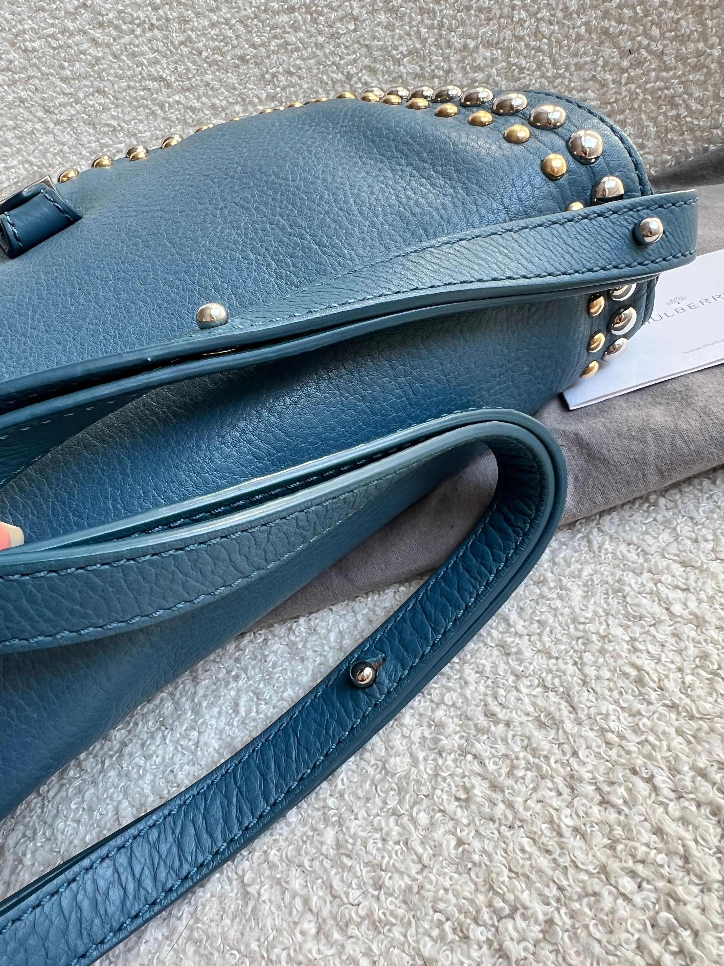 Mulberry Steel Blue Studded Tessie Satchel (RRP £650)